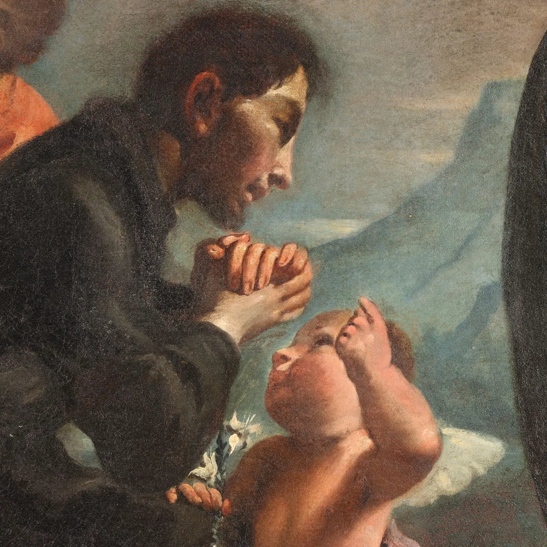Antique Painting Virgin Mary with Saints Oil on Canvas '600