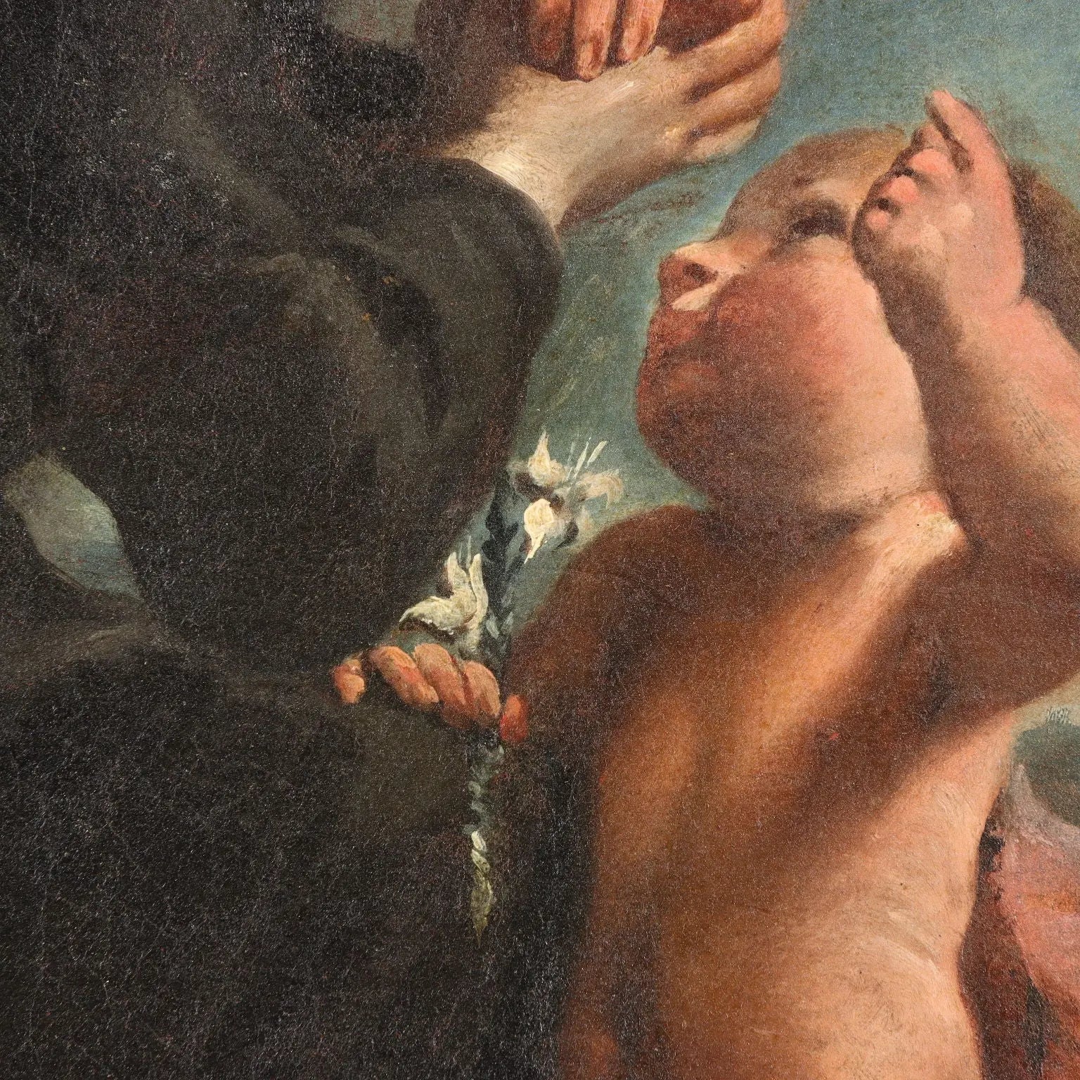 Antique Painting Virgin Mary with Saints Oil on Canvas '600