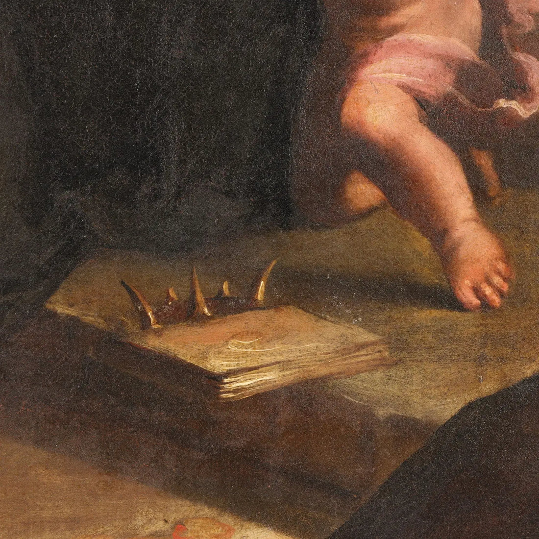 Antique Painting Virgin Mary with Saints Oil on Canvas '600