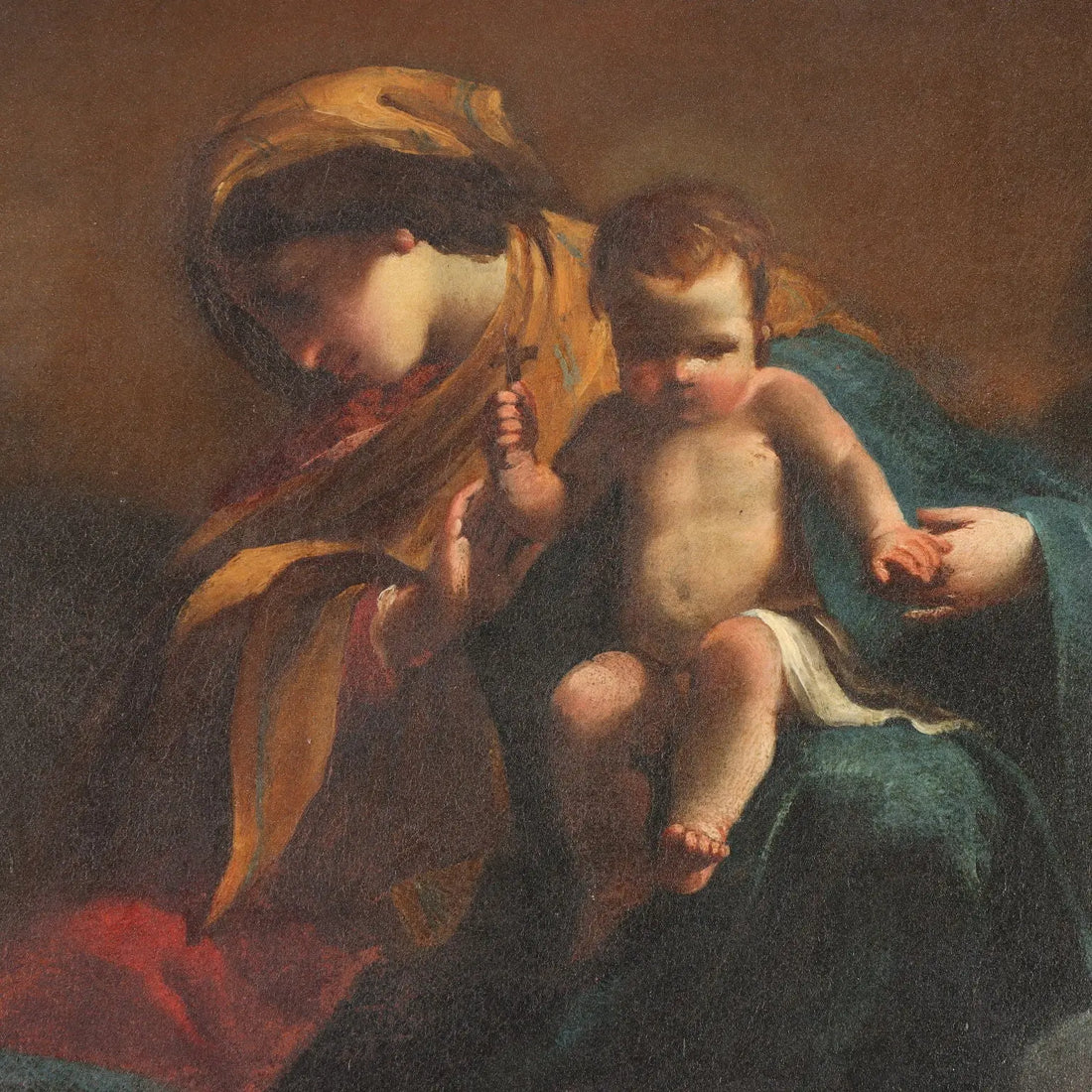 Antique Painting Virgin Mary with Saints Oil on Canvas '600