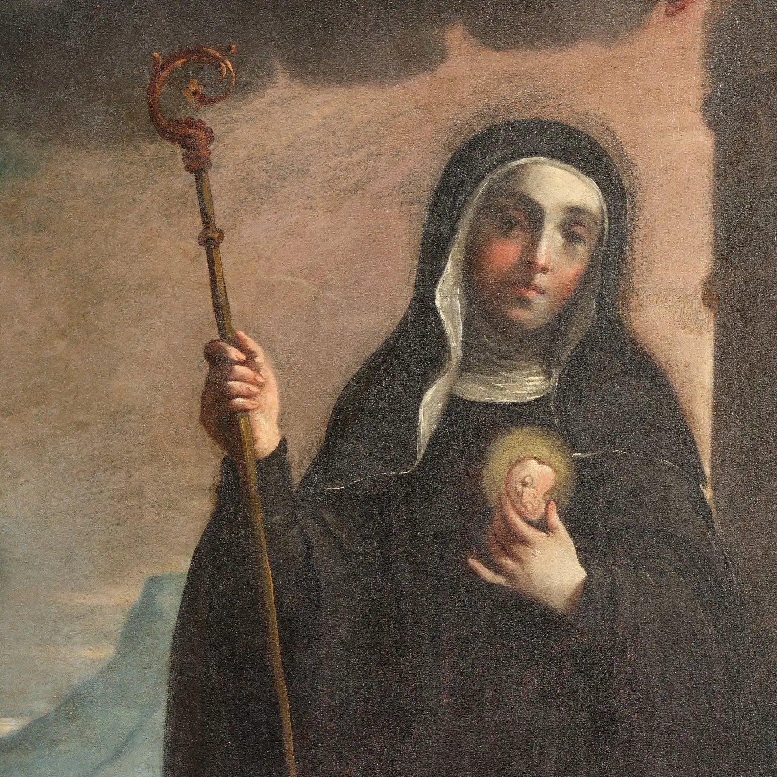 Antique Painting Virgin Mary with Saints Oil on Canvas '600