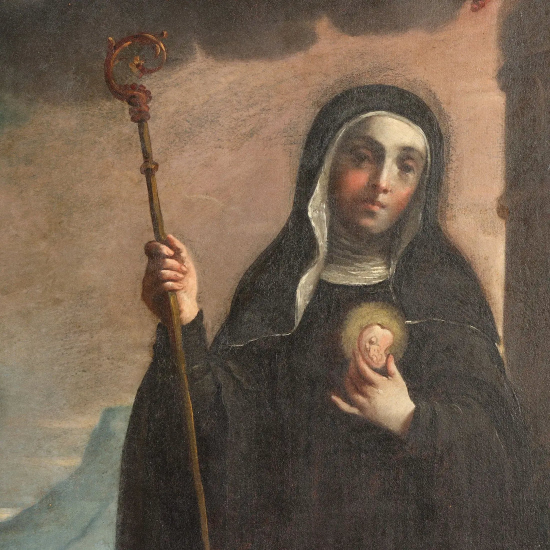 Antique Painting Virgin Mary with Saints Oil on Canvas '600