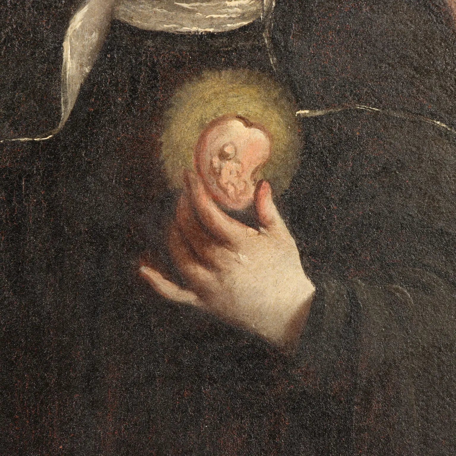Antique Painting Virgin Mary with Saints Oil on Canvas '600
