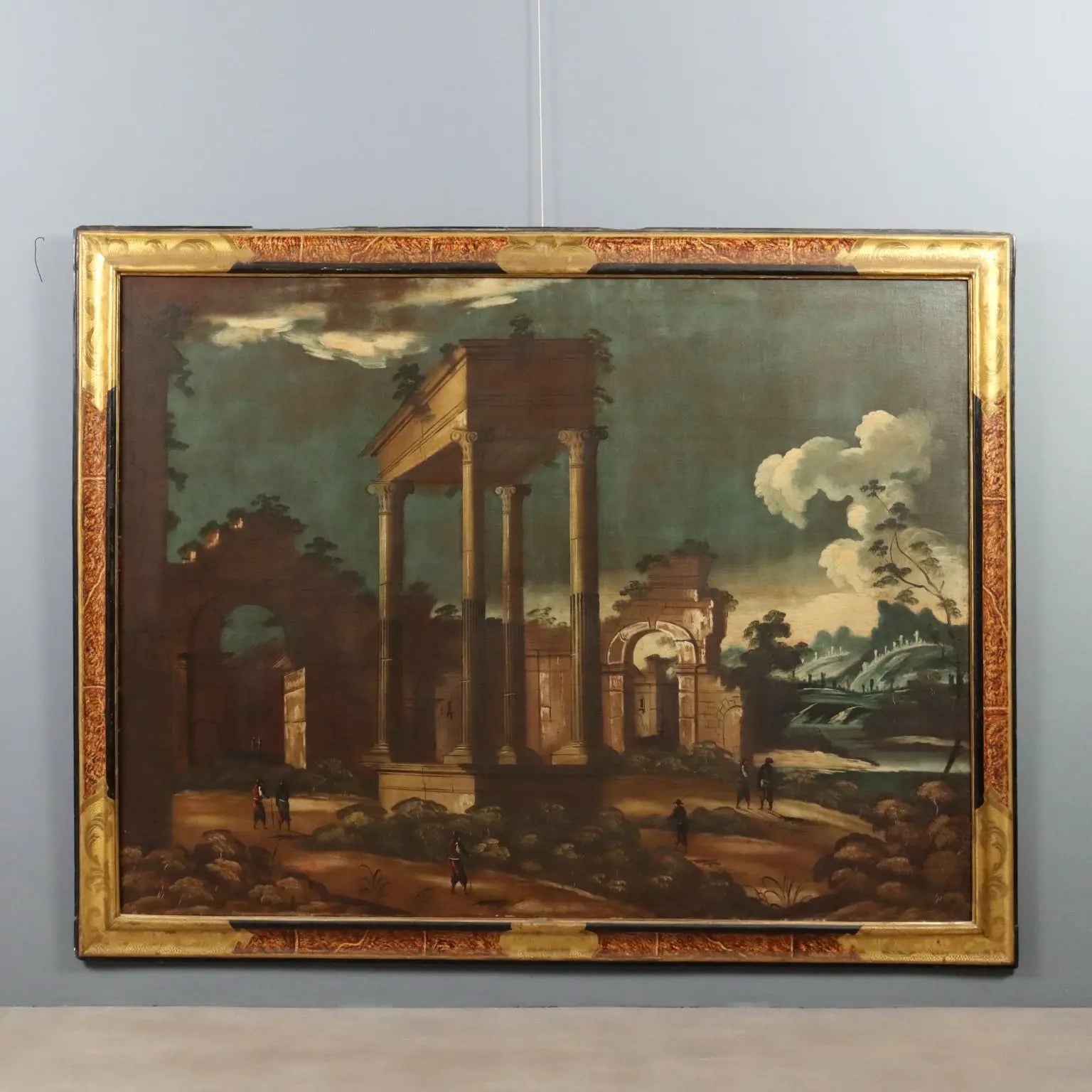 Antique Painting Architectural Landscape Oil on Canvas XVIII Century