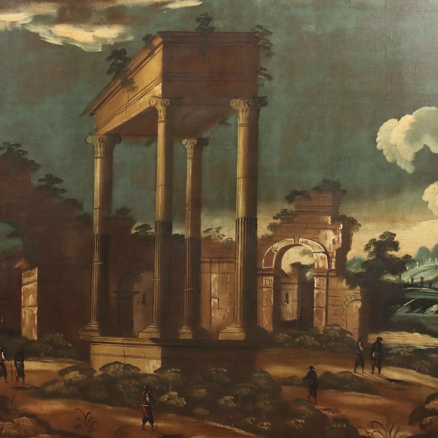 Antique Painting Architectural Landscape Oil on Canvas XVIII Century