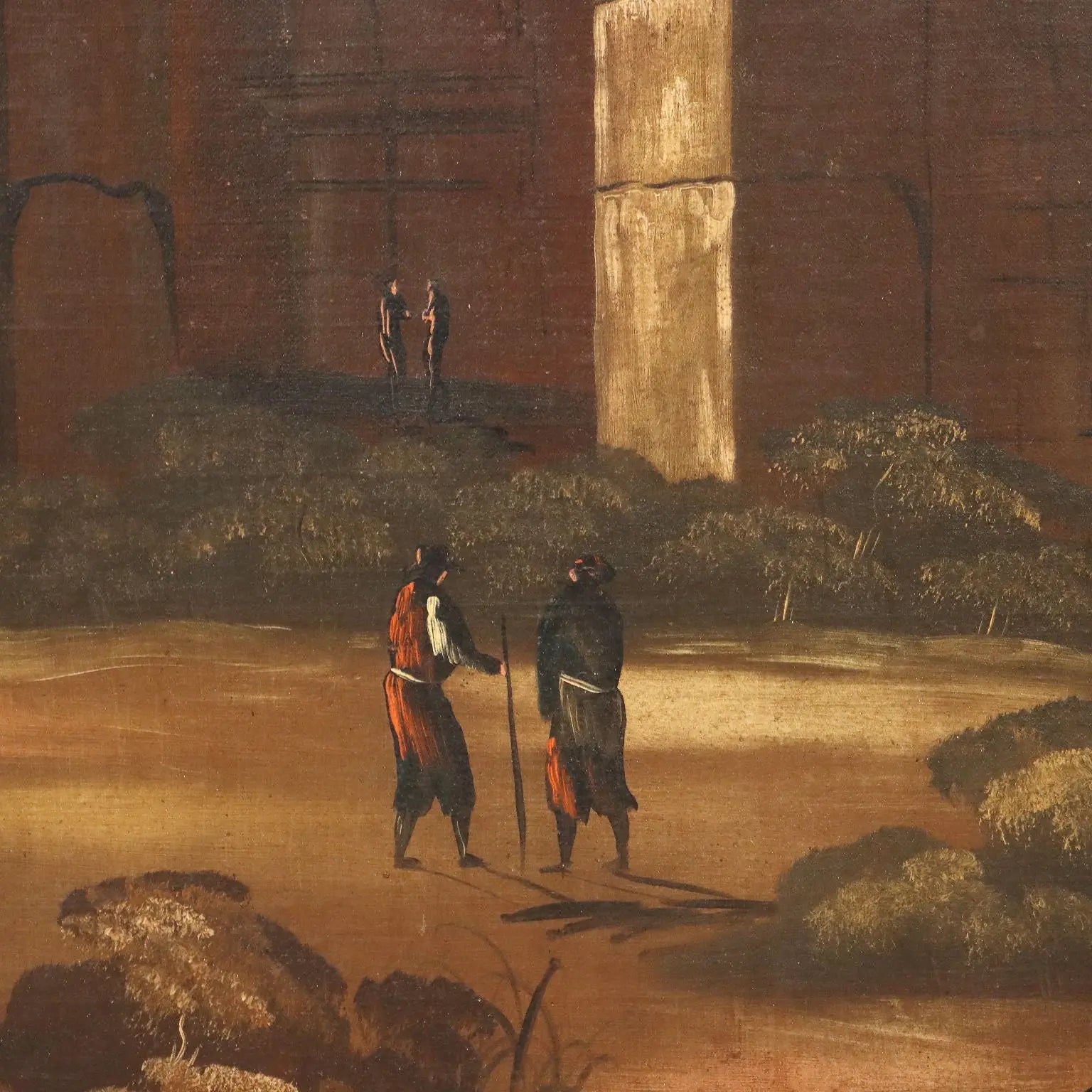 Antique Painting Architectural Landscape Oil on Canvas XVIII Century