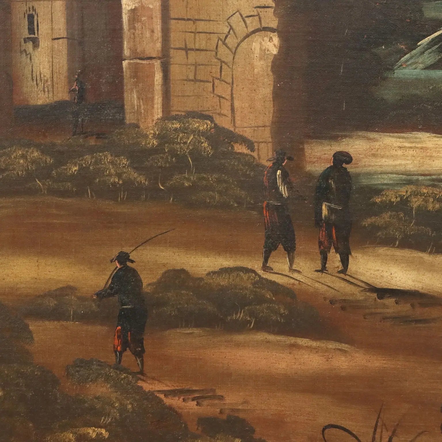 Antique Painting Architectural Landscape Oil on Canvas XVIII Century