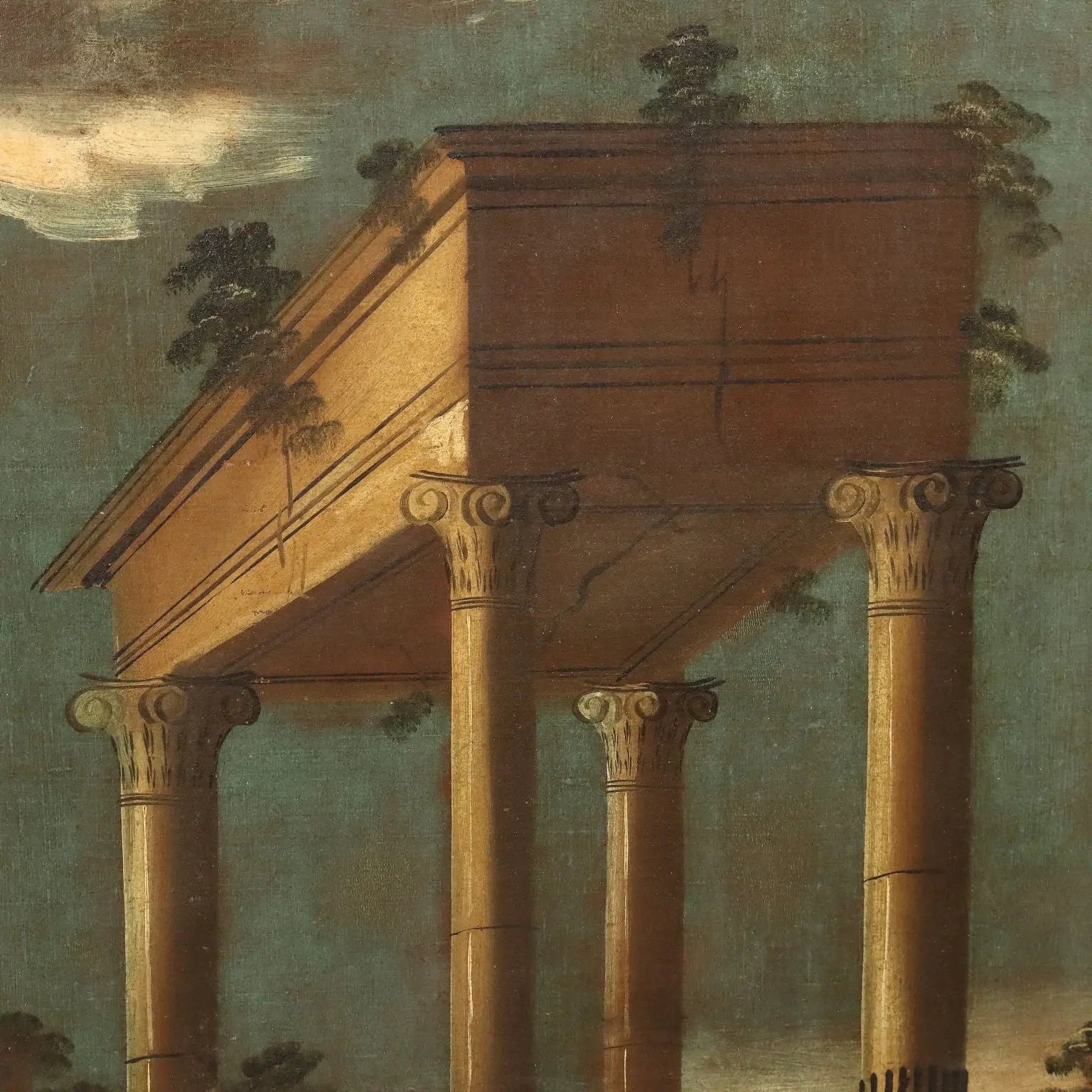 Antique Painting Architectural Landscape Oil on Canvas XVIII Century