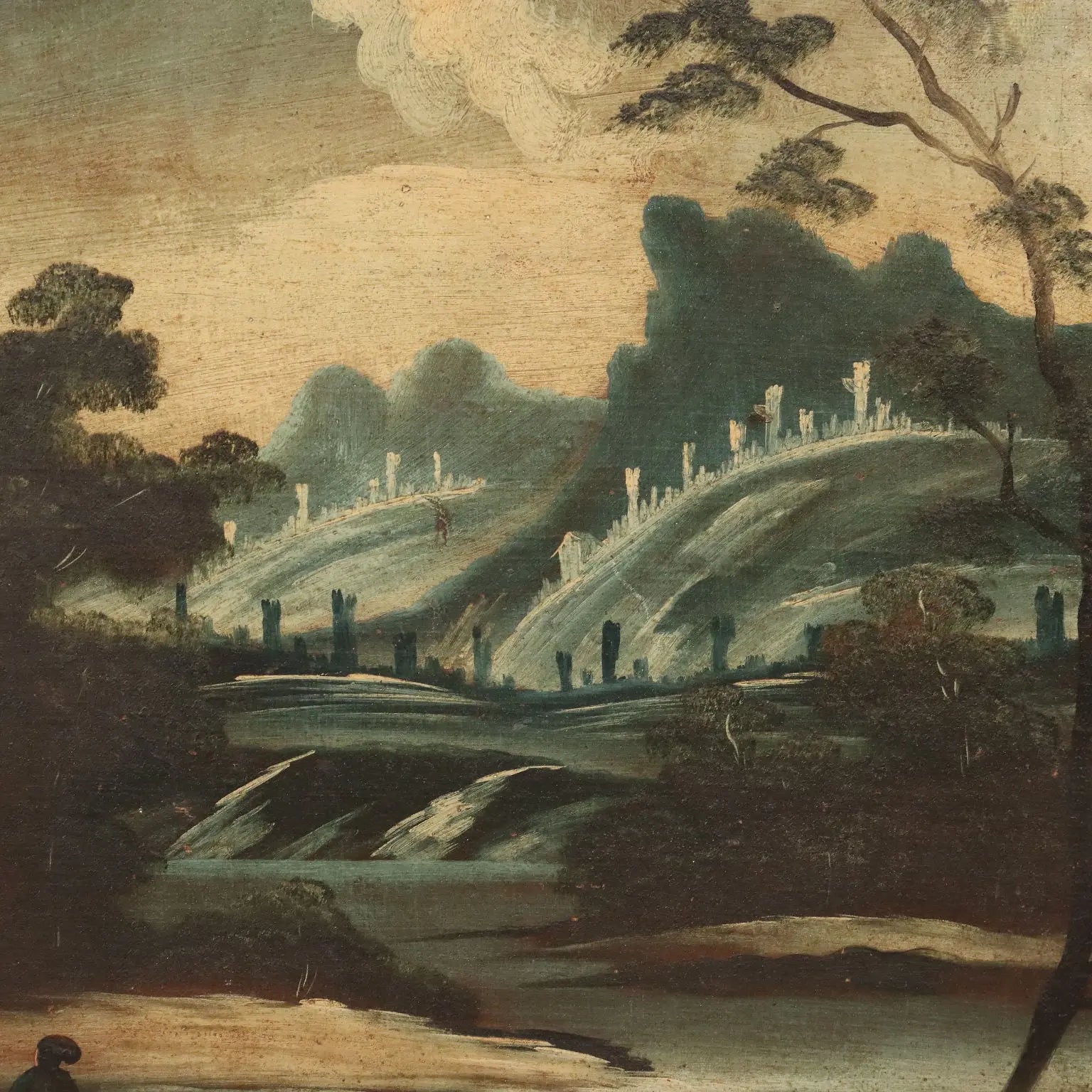 Antique Painting Architectural Landscape Oil on Canvas XVIII Century