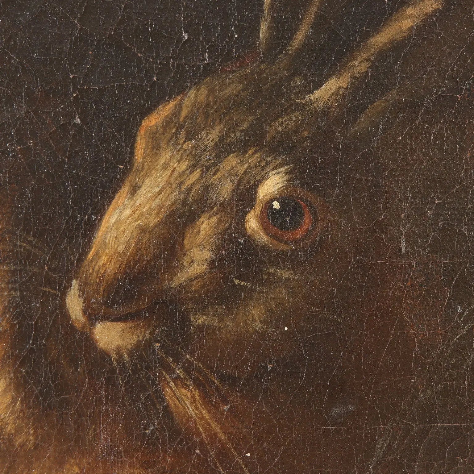 Antique Painting Rabbits and Birds with Game Oil on Canvas XVII Century
