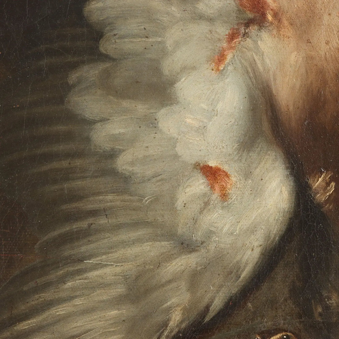 Antique Painting Rabbits and Birds with Game Oil on Canvas XVII Century