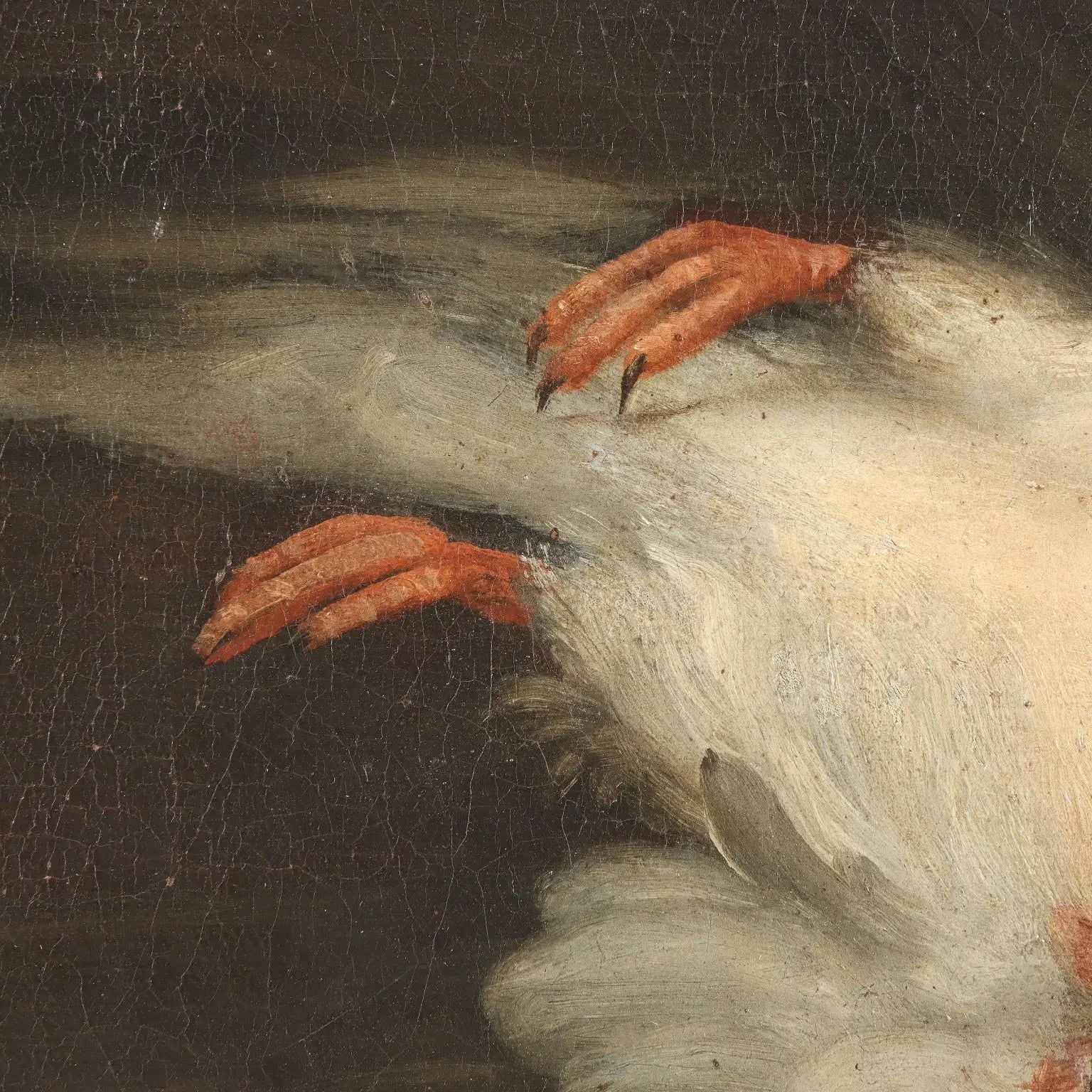 Antique Painting Rabbits and Birds with Game Oil on Canvas XVII Century