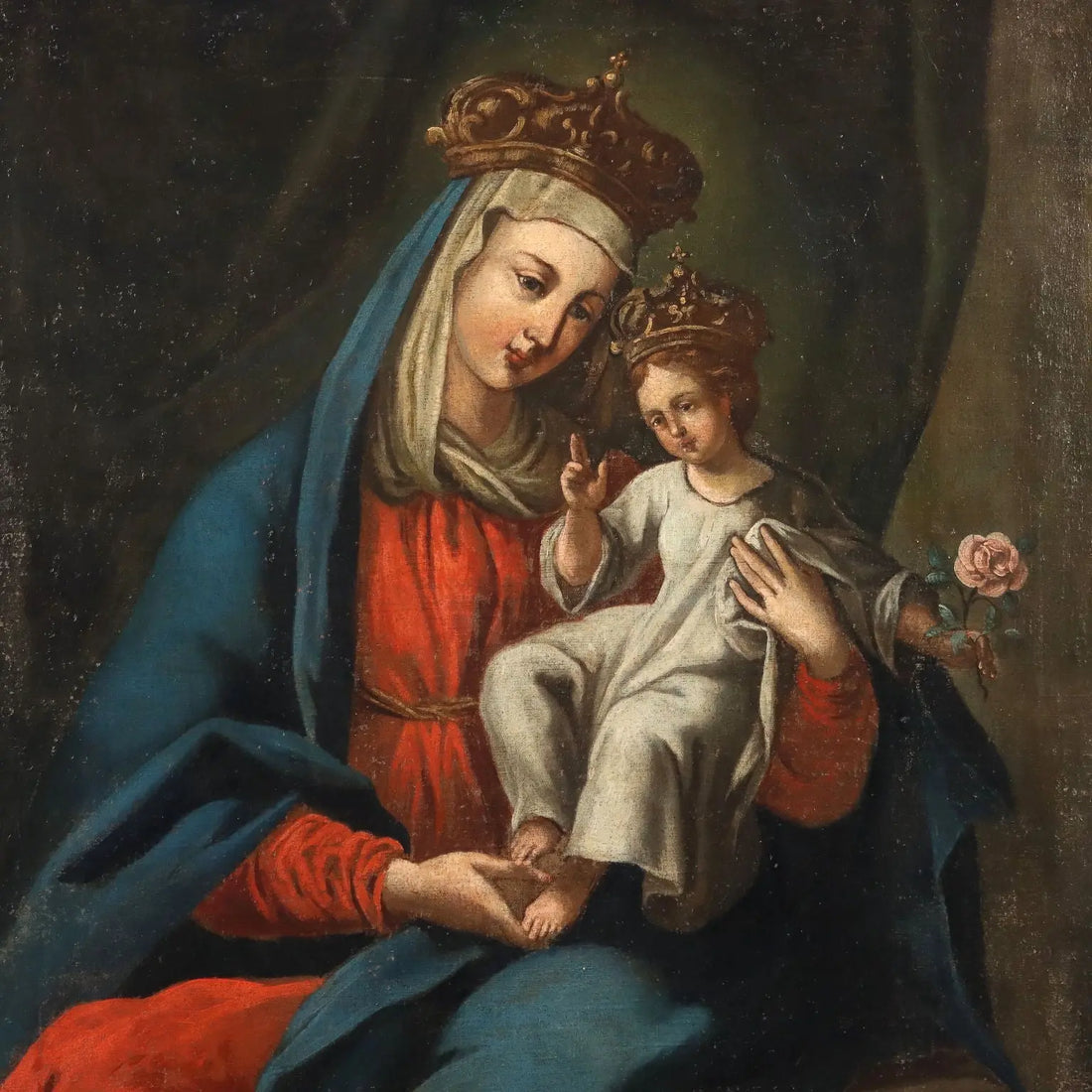 Antique Painting Virgin Mary and Child Oil on Canvas XVII Century | Art | Antique Painting