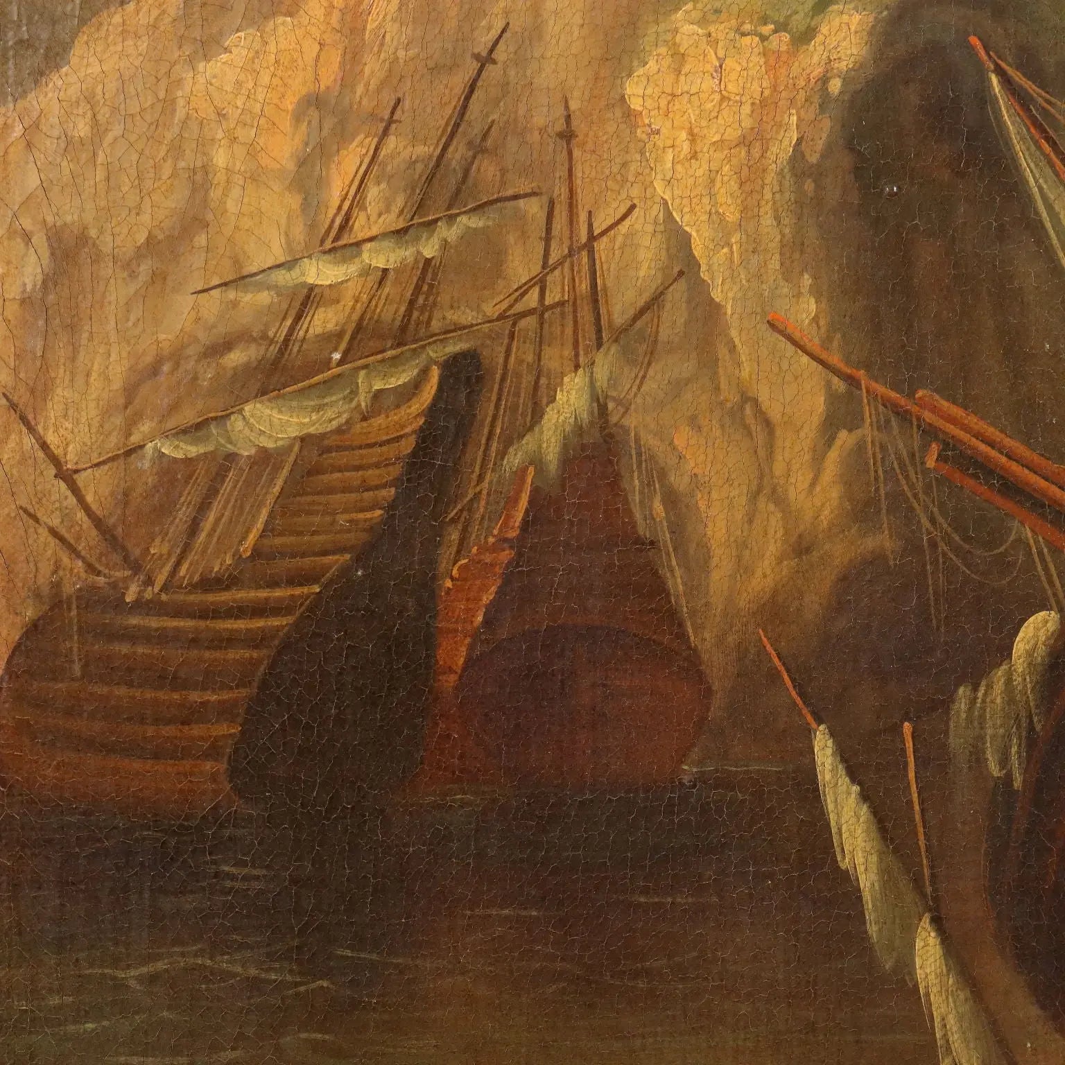 Antique Painting Landscape with Boat Oil on Canvas Italy XX Century