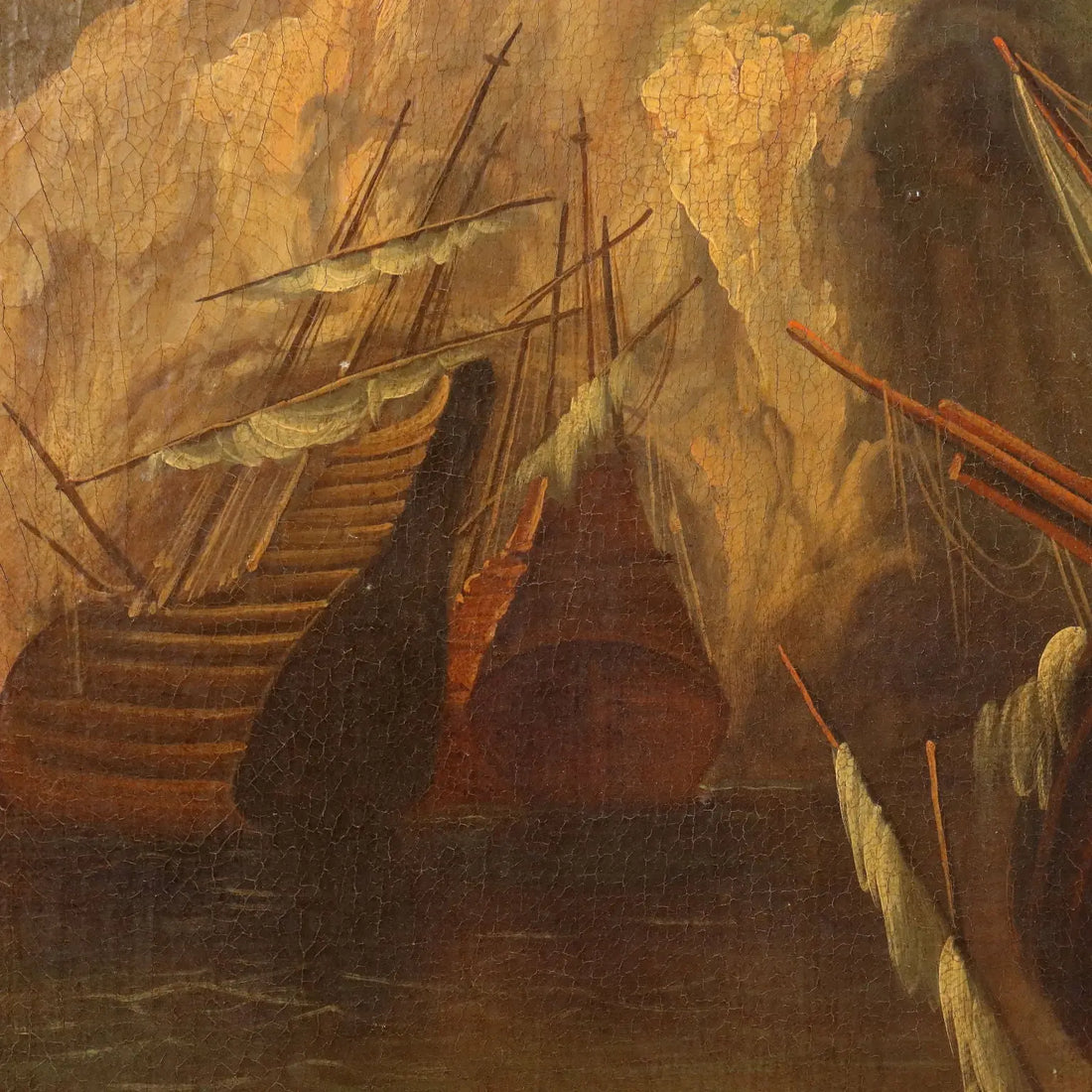 Antique Painting Landscape with Boat Oil on Canvas Italy XX Century