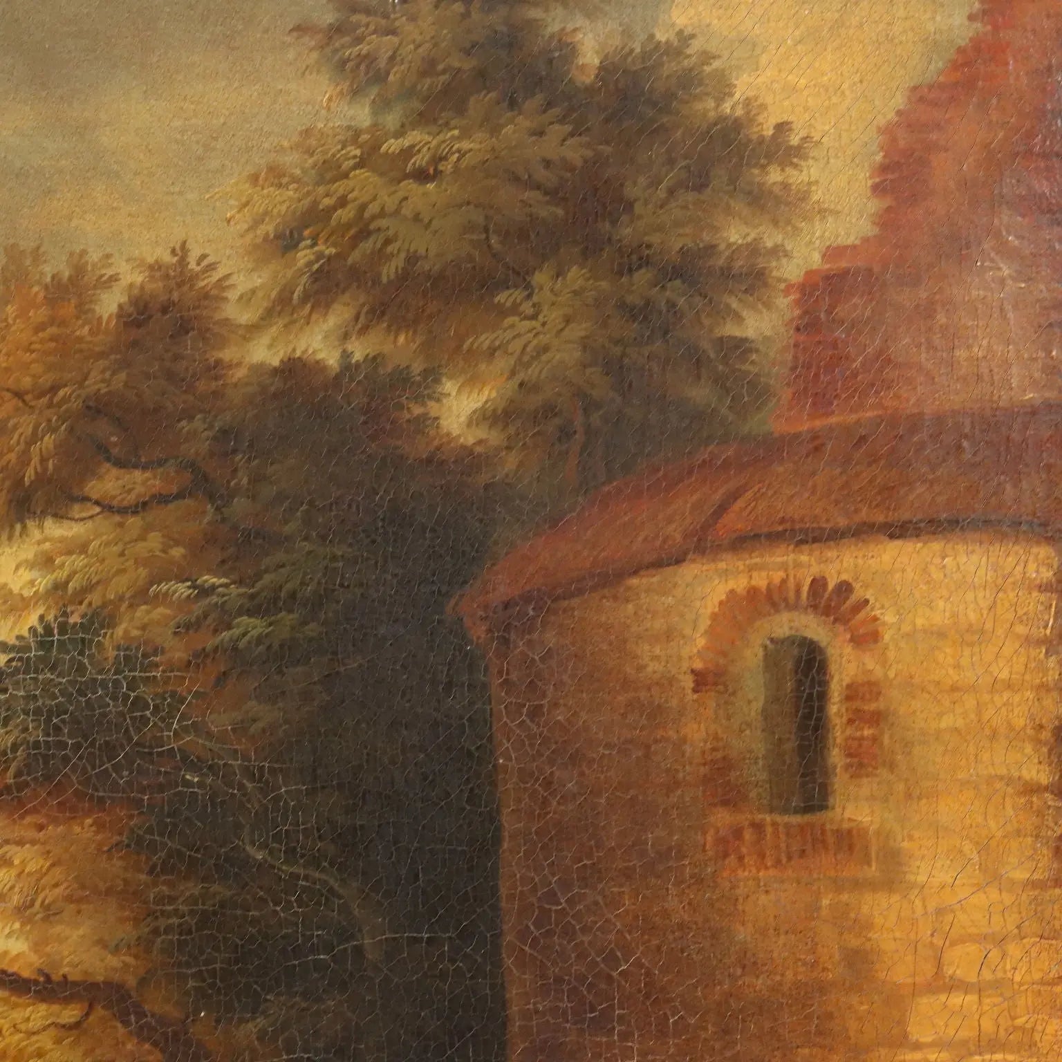Antique Painting Landscape with Boat Oil on Canvas Italy XX Century