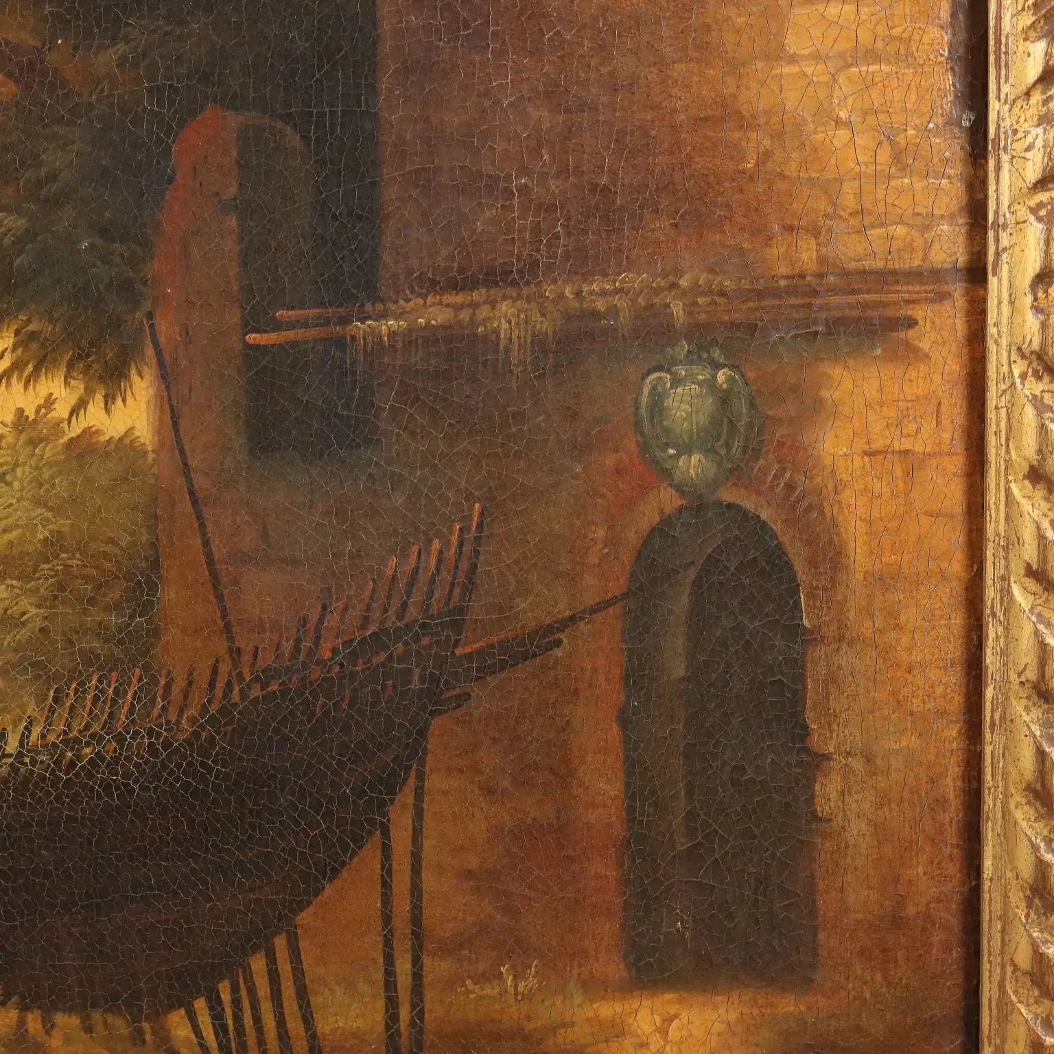Antique Painting Landscape with Boat Oil on Canvas Italy XX Century