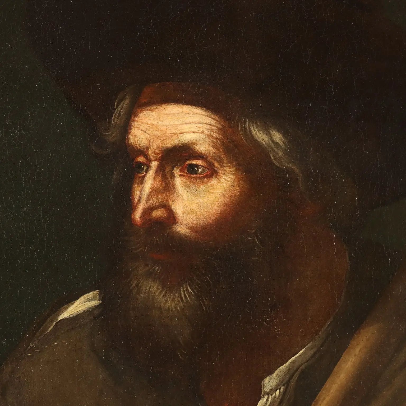 Antique Painting Peasant with a Hoe Oil on Canvas XVII-XVIII Century