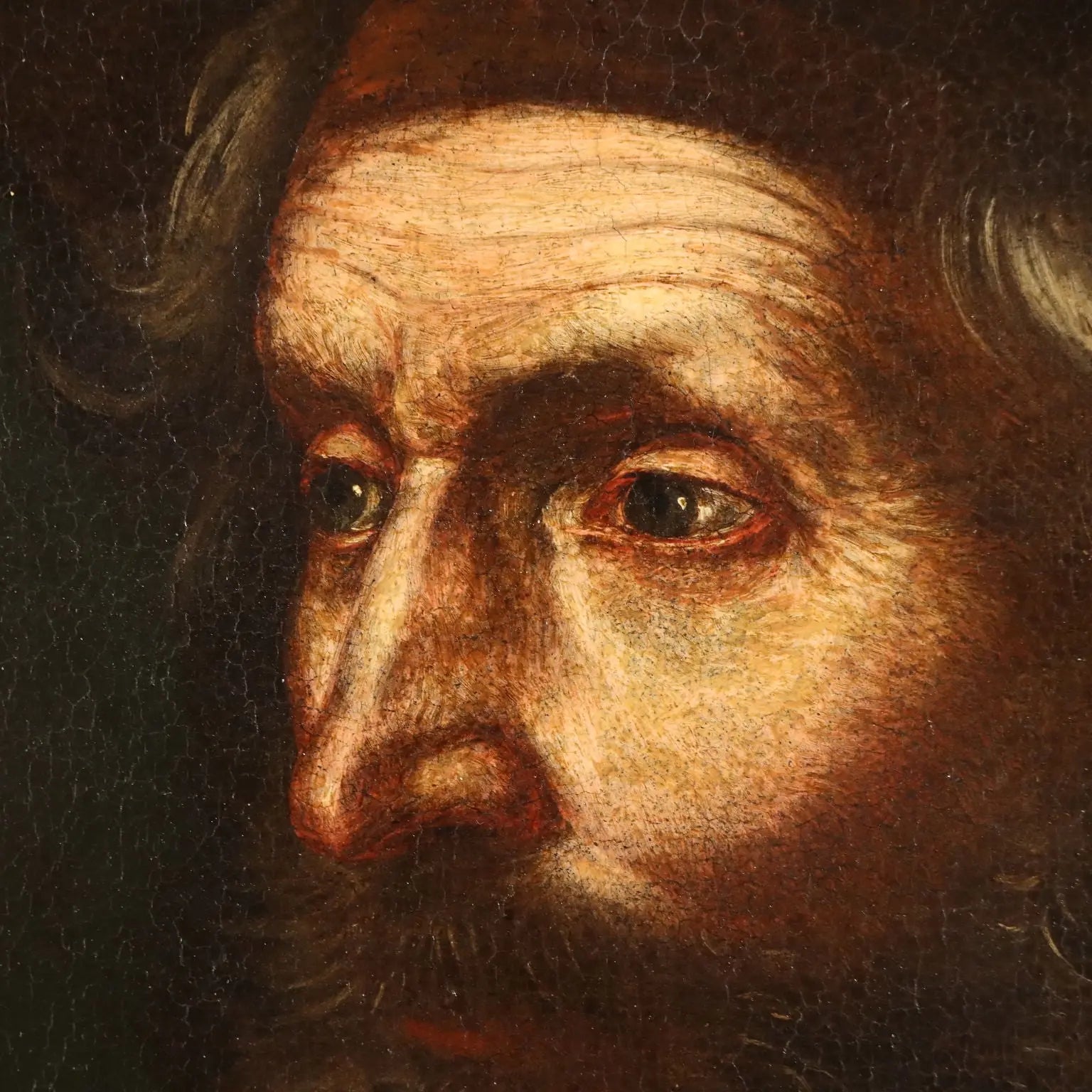 Antique Painting Peasant with a Hoe Oil on Canvas XVII-XVIII Century