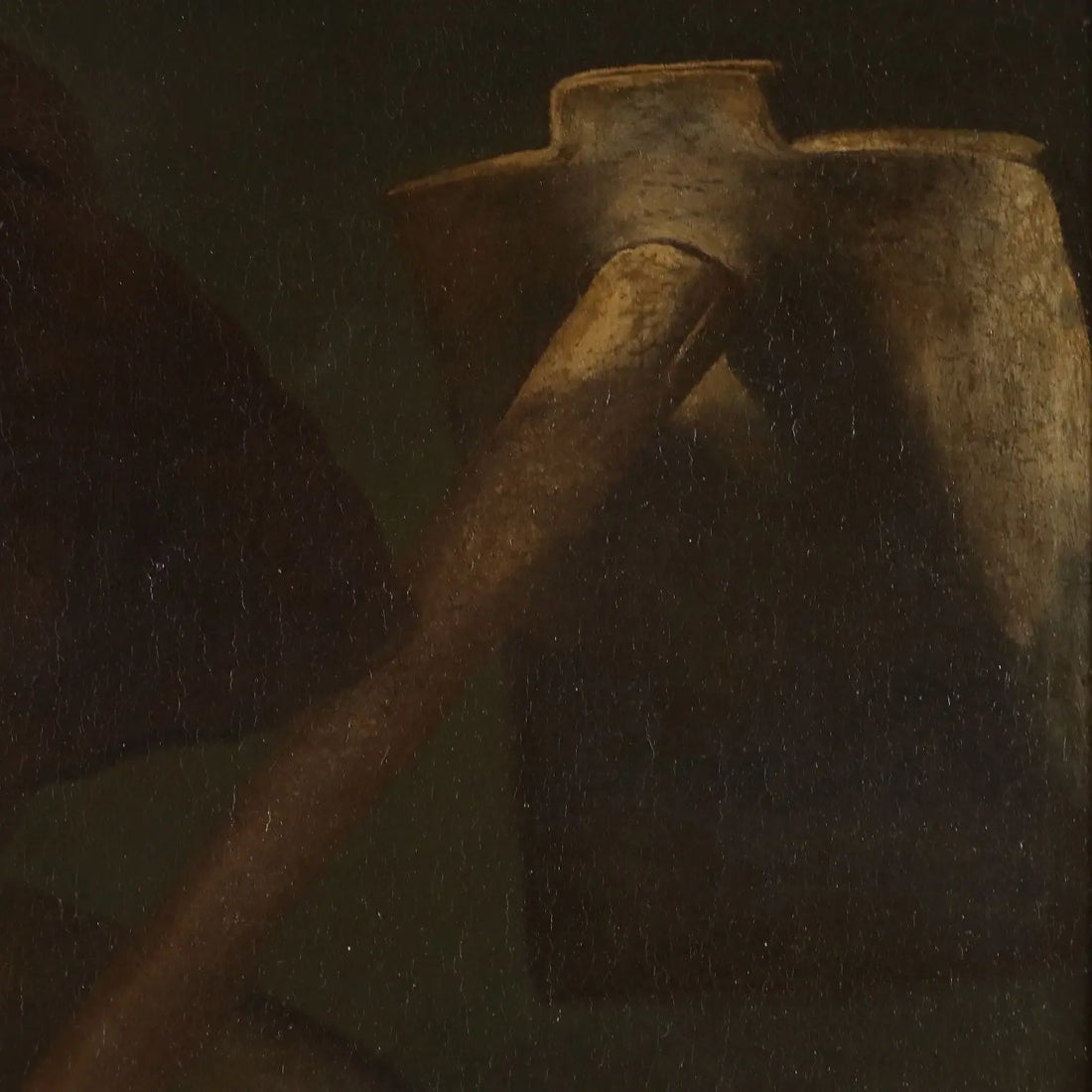 Antique Painting Peasant with a Hoe Oil on Canvas XVII-XVIII Century