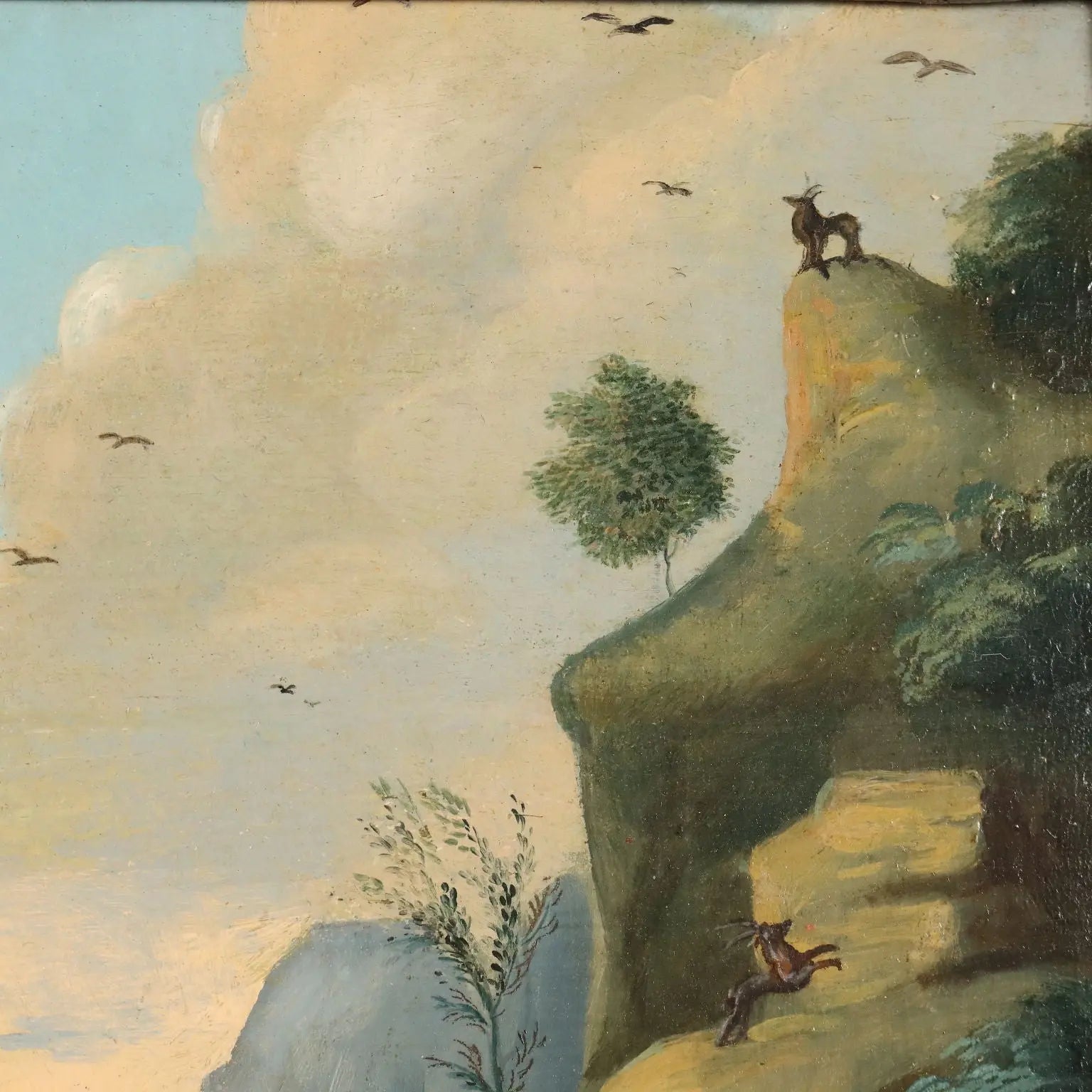 Antique Painting Orpheus Enchants the Animals Oil on Board '700 