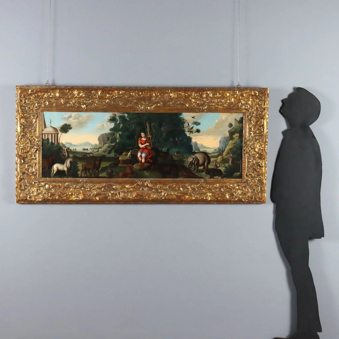 Antique Painting Orpheus Enchants the Animals Oil on Board '700 