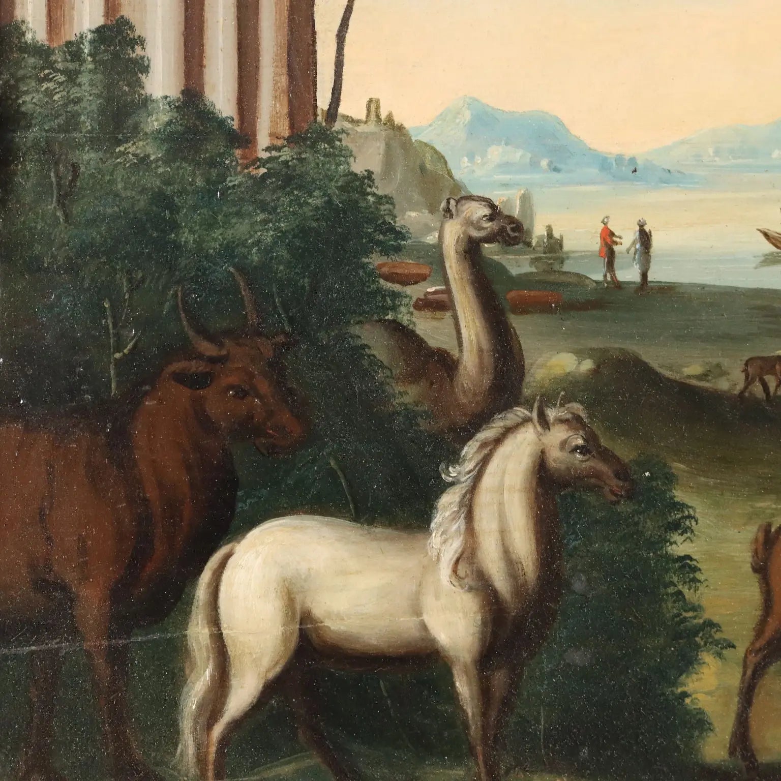 Antique Painting Orpheus Enchants the Animals Oil on Board '700 