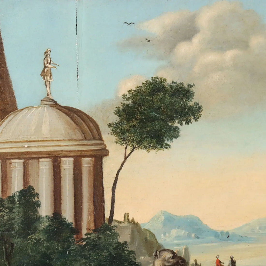 Antique Painting Orpheus Enchants the Animals Oil on Board '700 