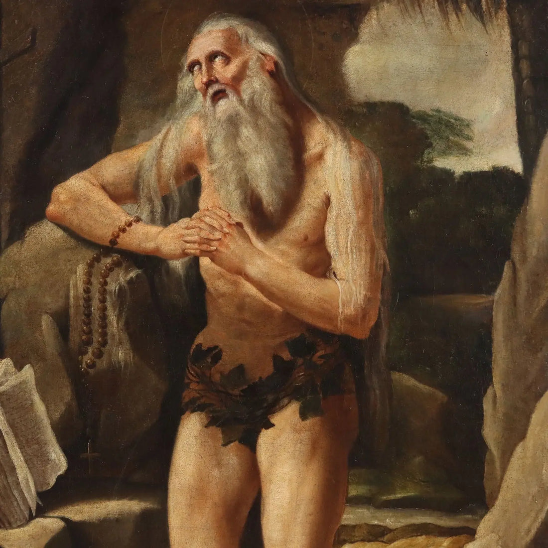 Antique Painting Saint Onophrius the Penitent Oil on Canvas '600 | Art | Antique Painting