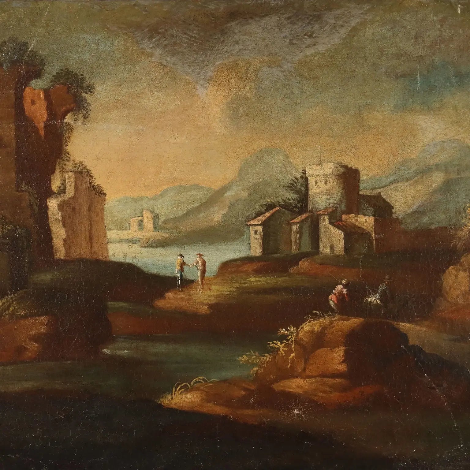 Antique Painting Landscape with Figures Oil on Canvas XVIII Century | Art | Antique Painting