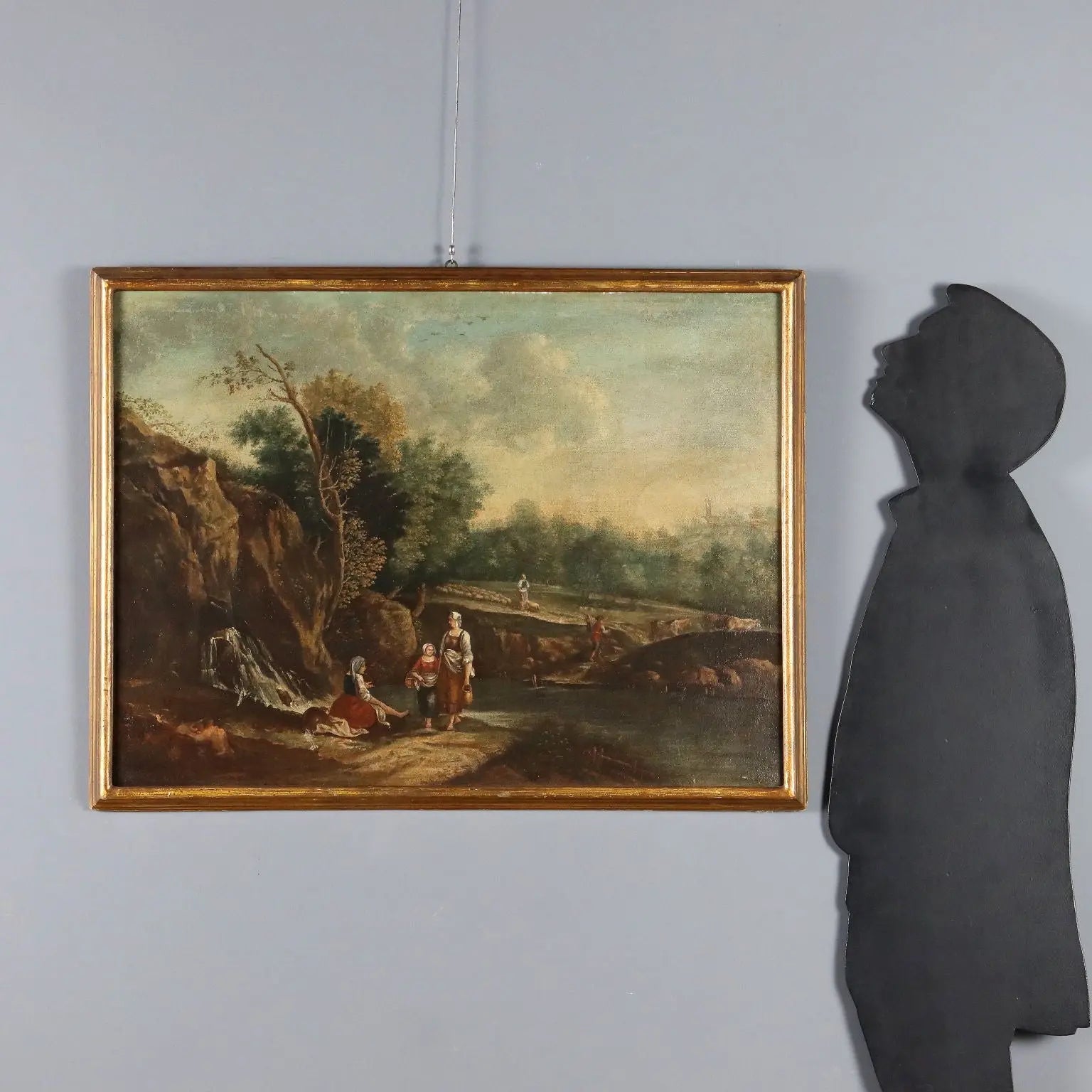 Antique Painting Landscape with Figures Oil on Canvas '700
