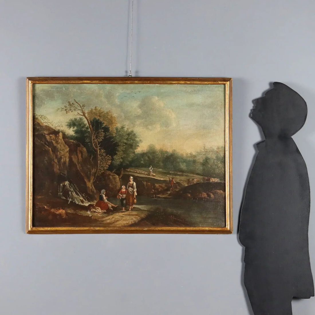 Antique Painting Landscape with Figures Oil on Canvas '700