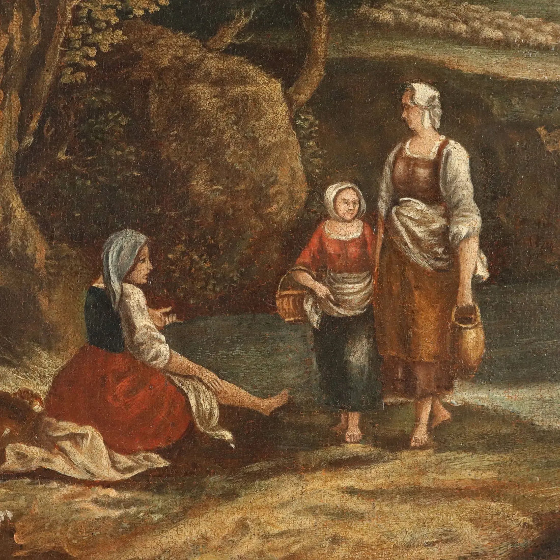 Antique Painting Landscape with Figures Oil on Canvas '700