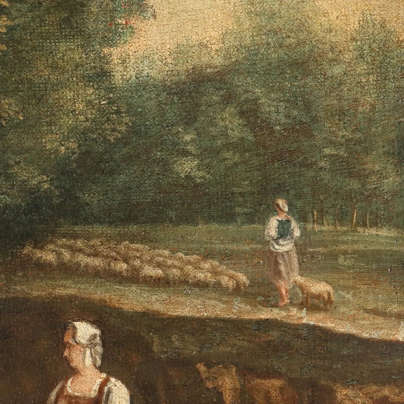 Antique Painting Landscape with Figures Oil on Canvas '700