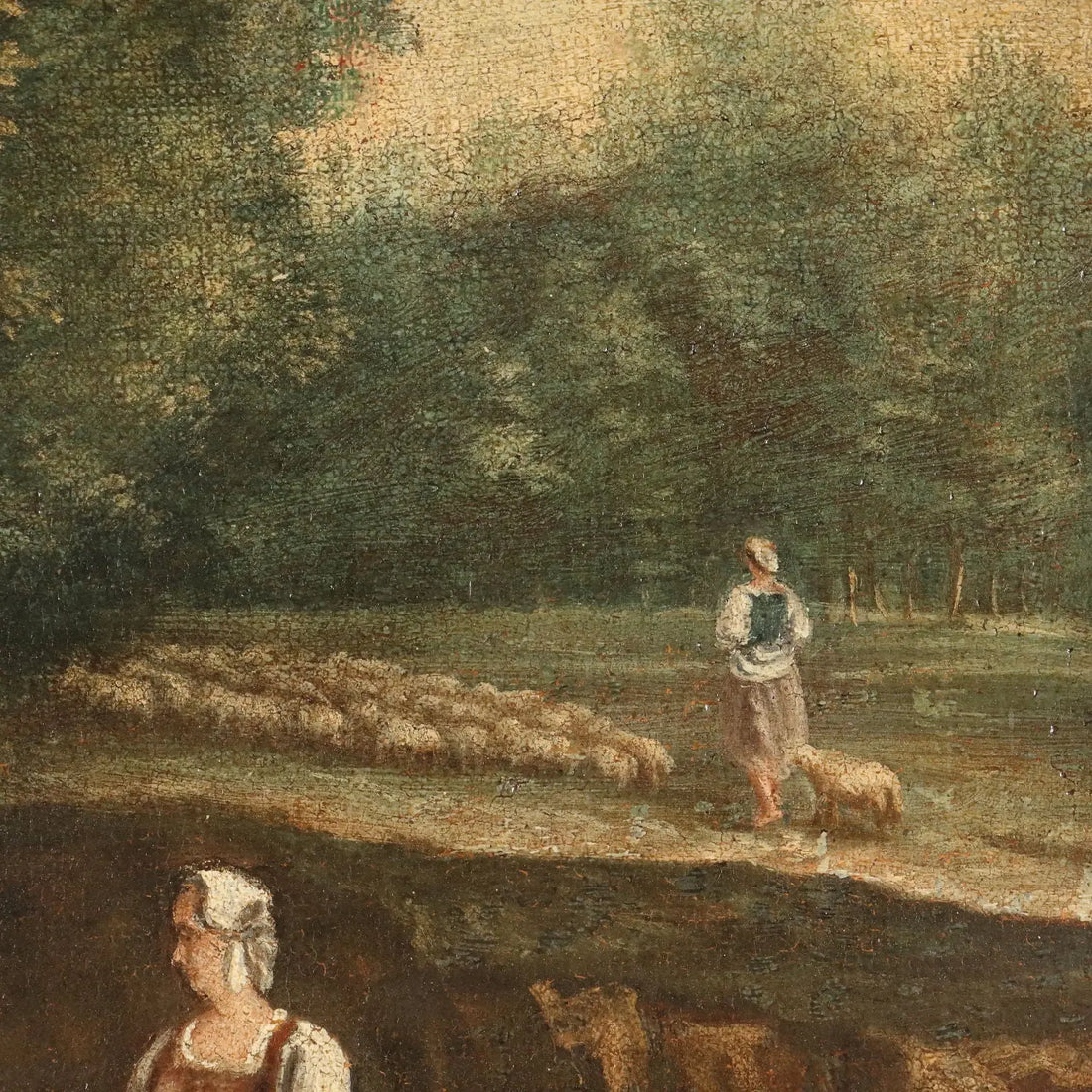 Antique Painting Landscape with Figures Oil on Canvas '700