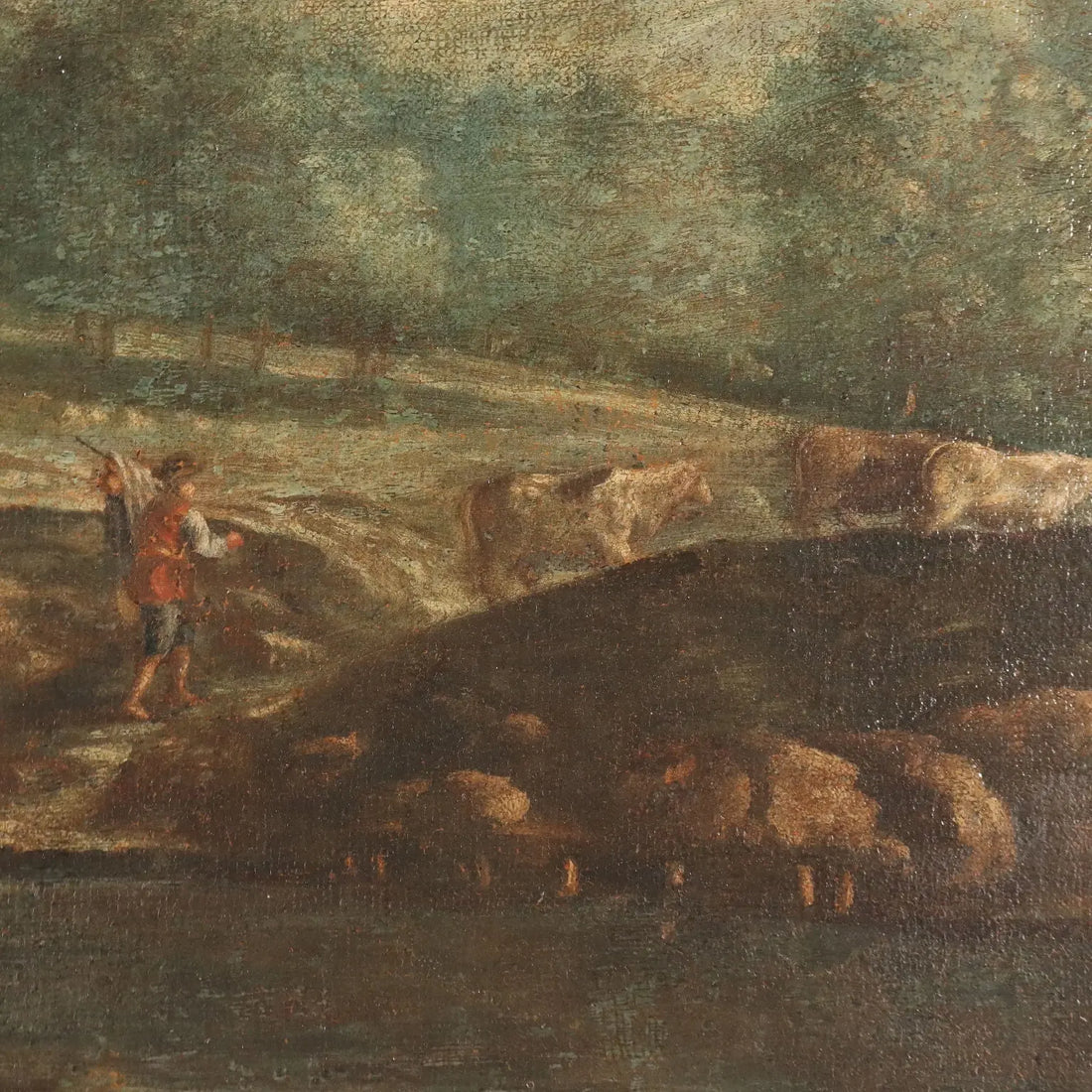 Antique Painting Landscape with Figures Oil on Canvas '700