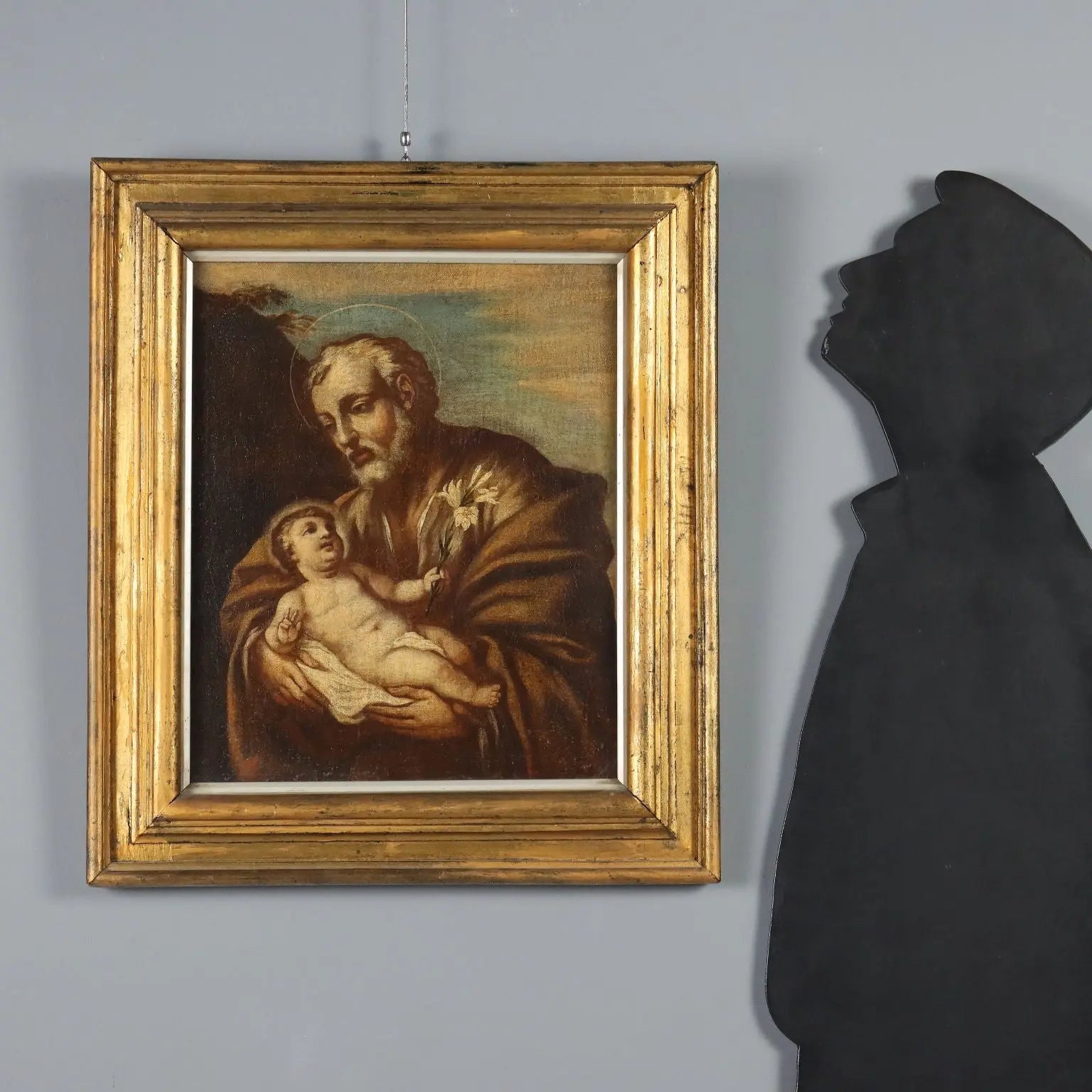 Antique Painting Saint Joseph Oil on Canvas Italy XVII Century
