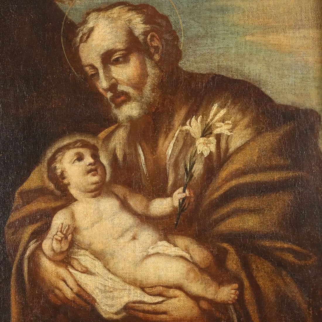 Antique Painting Saint Joseph Oil on Canvas Italy XVII Century