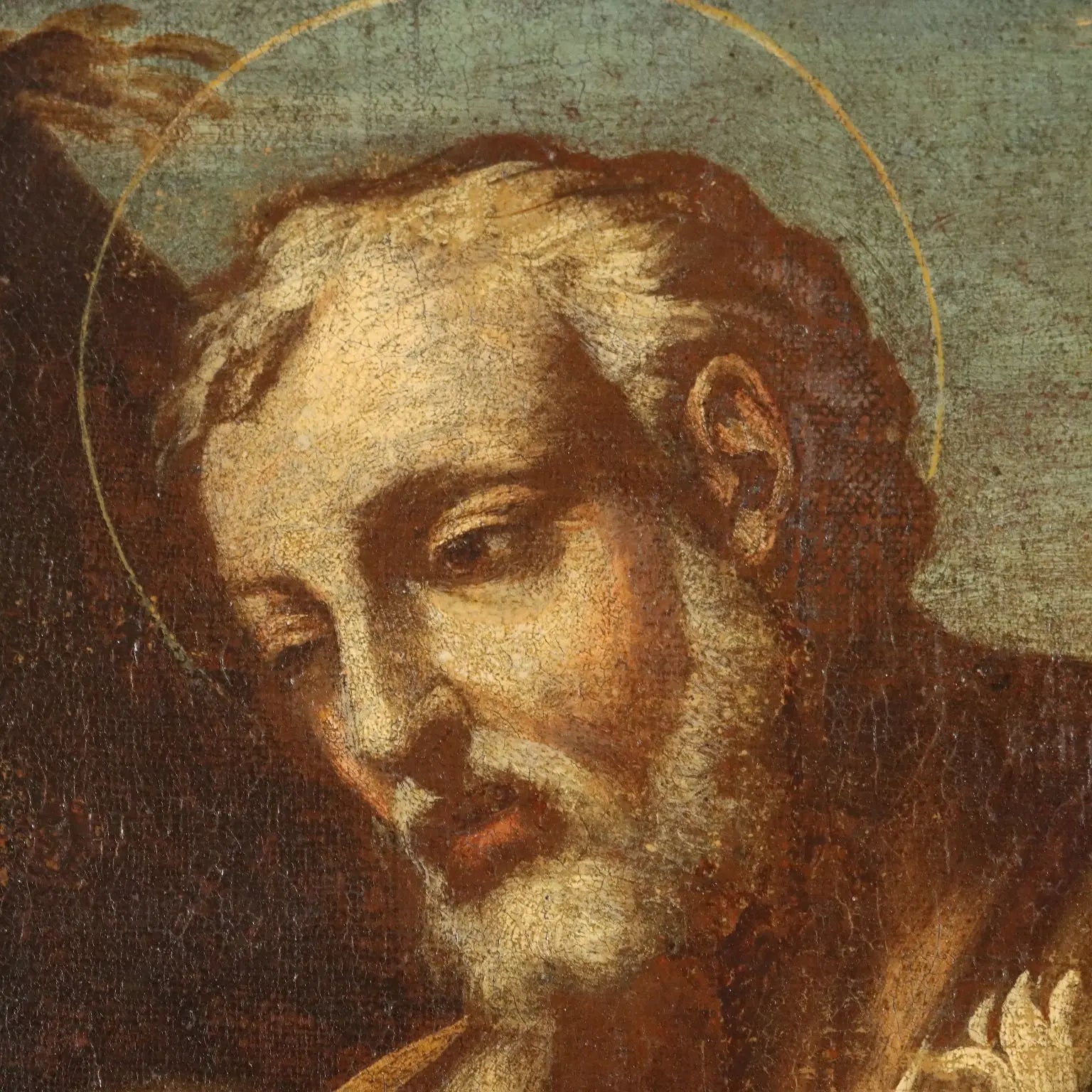 Antique Painting Saint Joseph Oil on Canvas Italy XVII Century