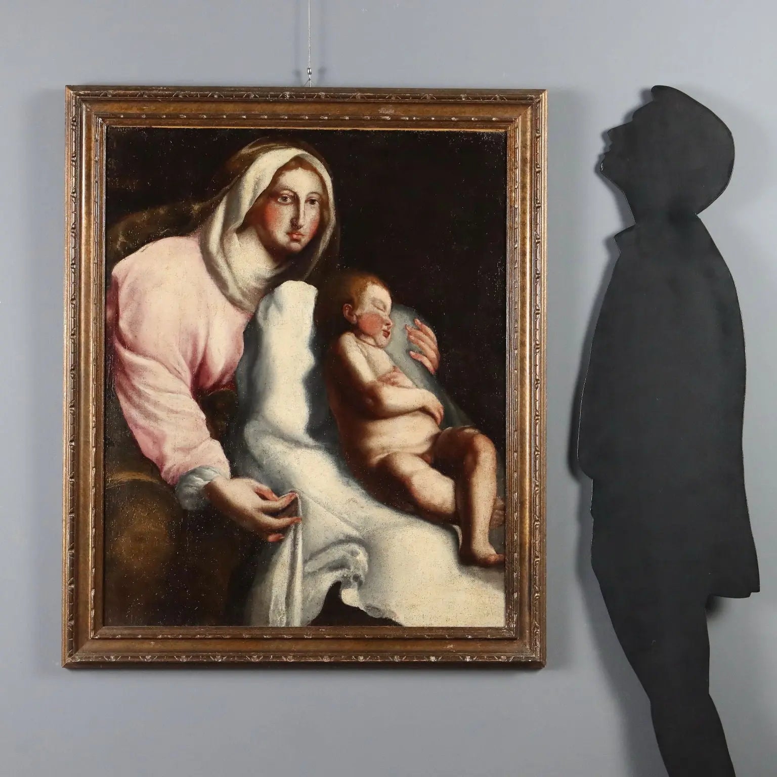 Antique Painting Virgin Mary with Child Oil on Canvas XVIII Century
