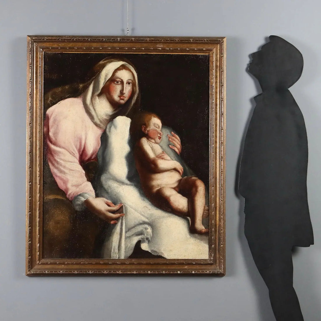 Antique Painting Virgin Mary with Child Oil on Canvas XVIII Century