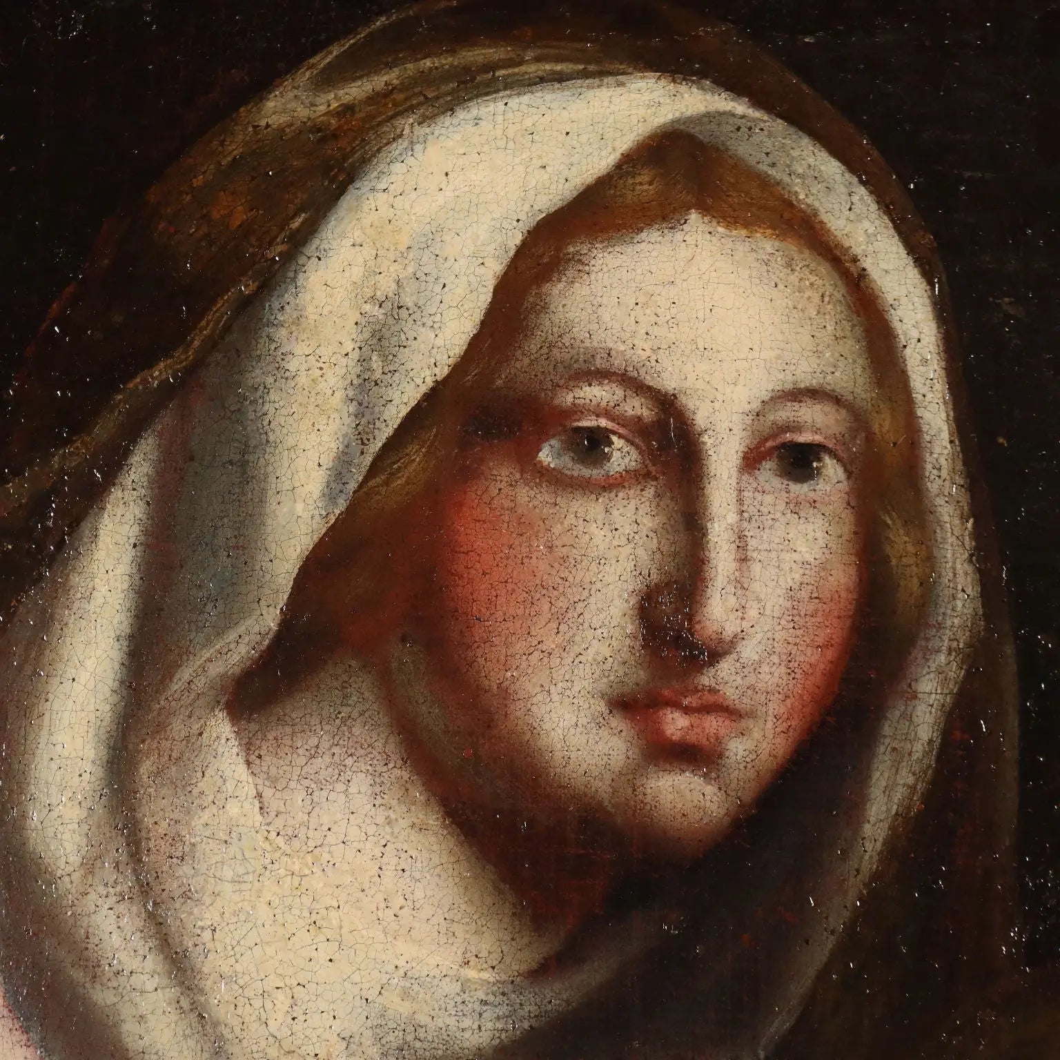 Antique Painting Virgin Mary with Child Oil on Canvas XVIII Century