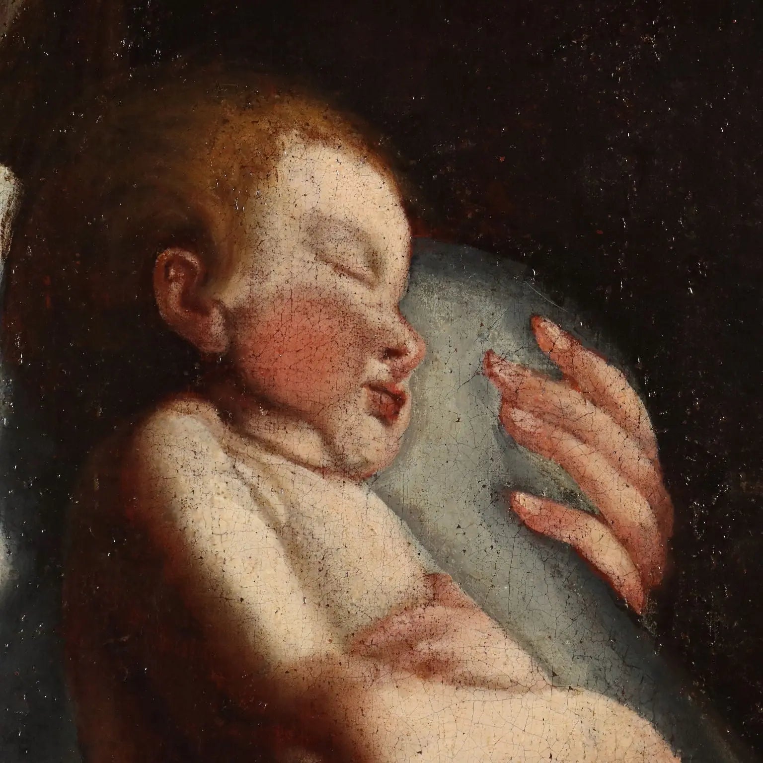 Antique Painting Virgin Mary with Child Oil on Canvas XVIII Century