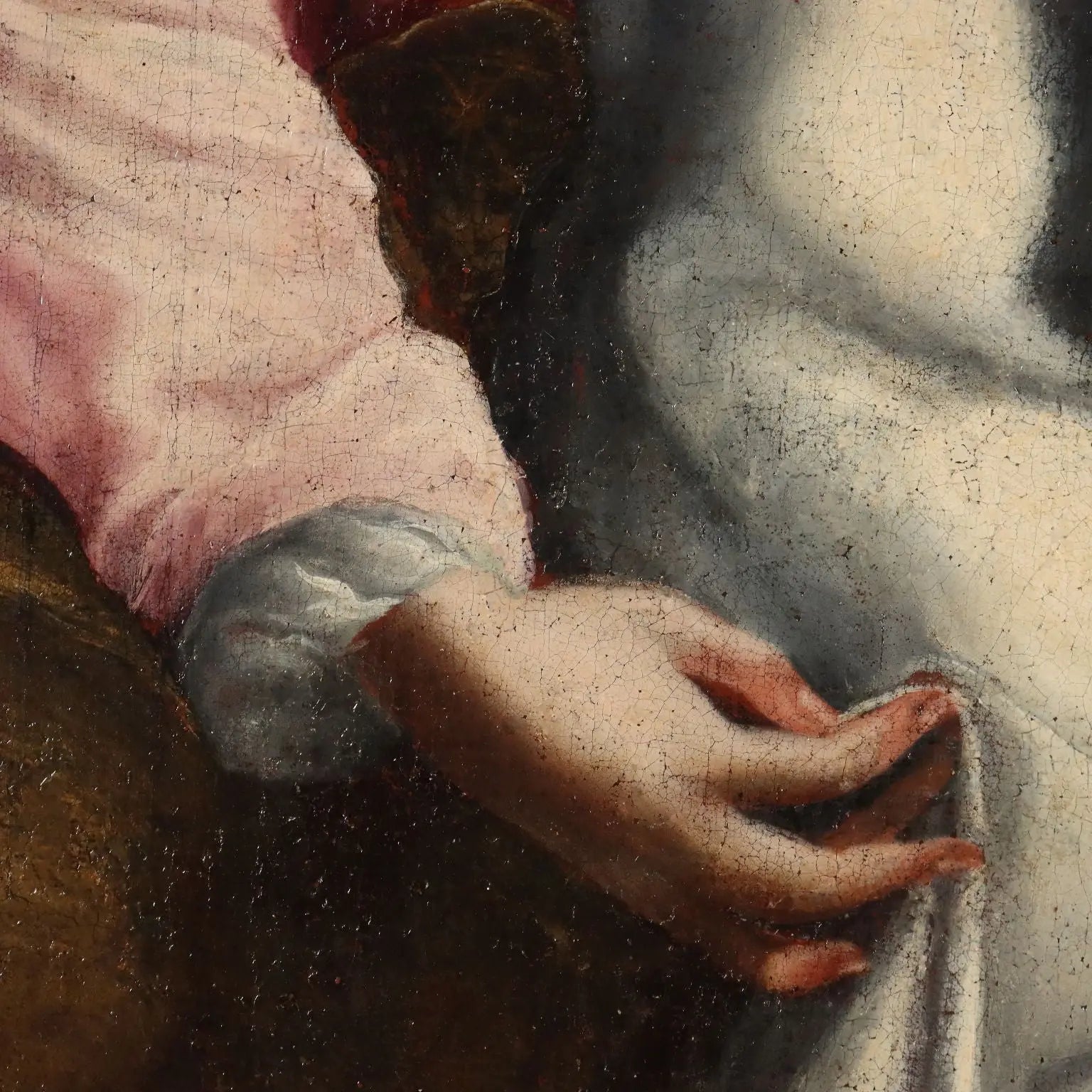 Antique Painting Virgin Mary with Child Oil on Canvas XVIII Century