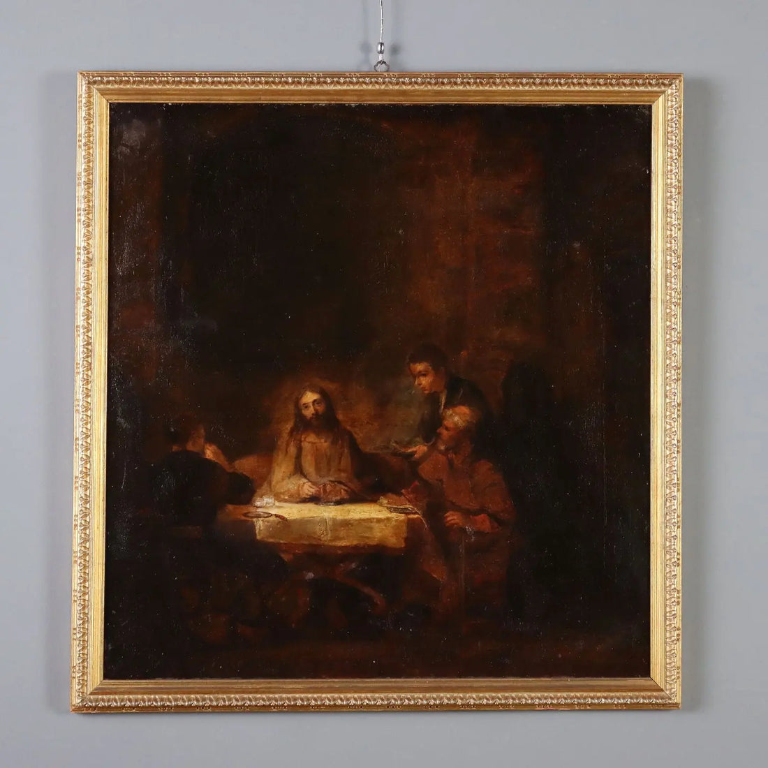 Antique Painting Supper at Emmaus Oil on Painting Italy XIX Century
