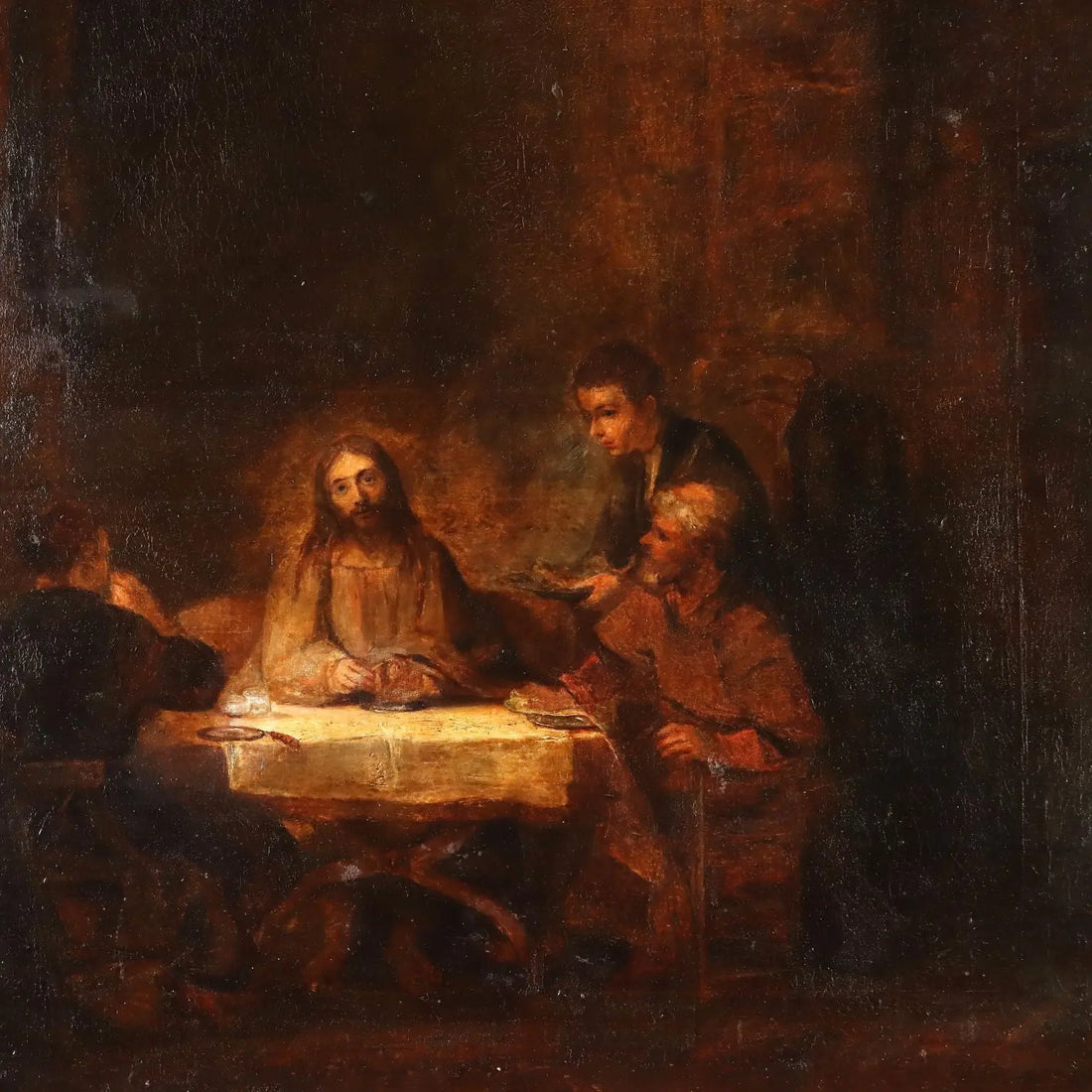 Antique Painting Supper at Emmaus Oil on Painting Italy XIX Century