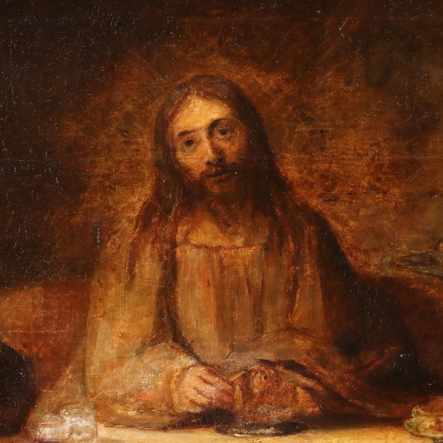 Antique Painting Supper at Emmaus Oil on Painting Italy XIX Century