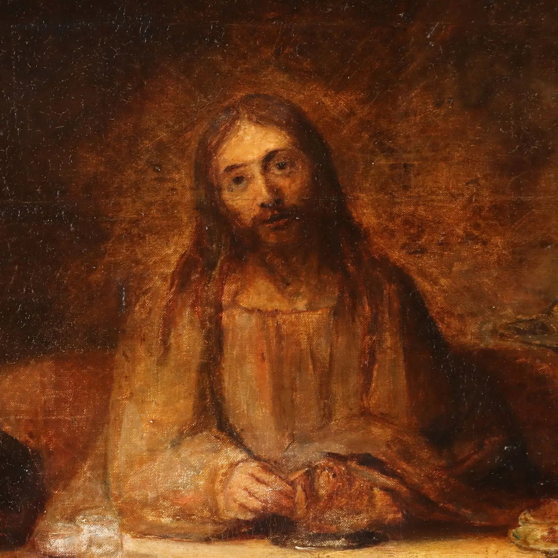 Antique Painting Supper at Emmaus Oil on Painting Italy XIX Century