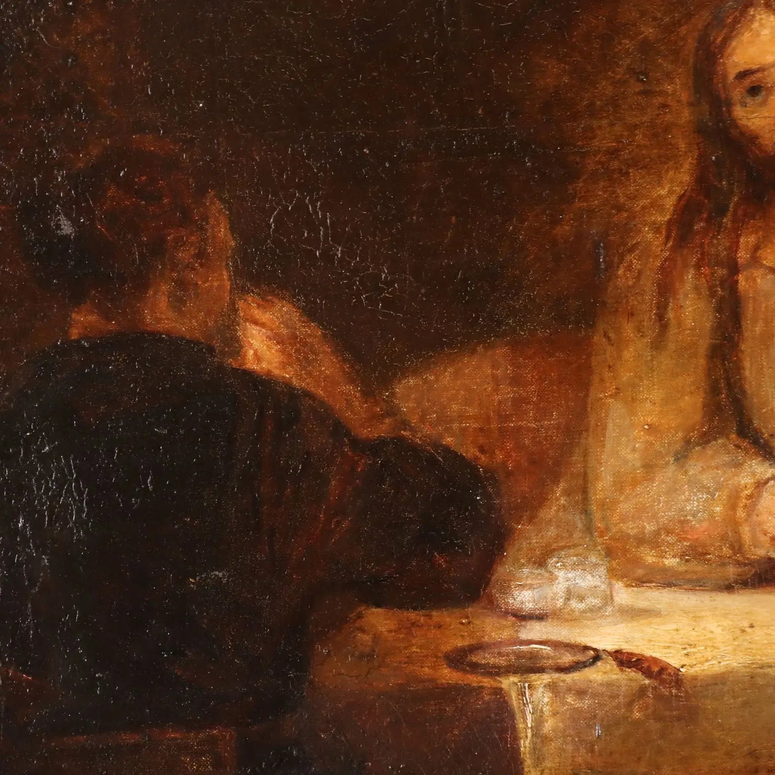 Antique Painting Supper at Emmaus Oil on Painting Italy XIX Century