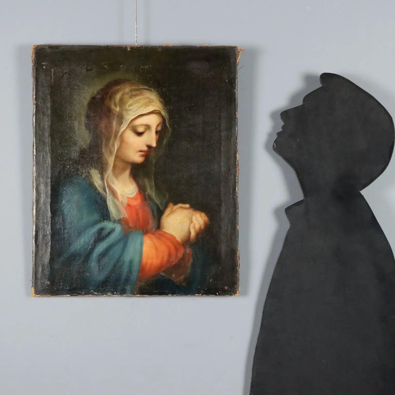 Antique Painting Virgin Mary Oil on Canvas Italy XVIII Century